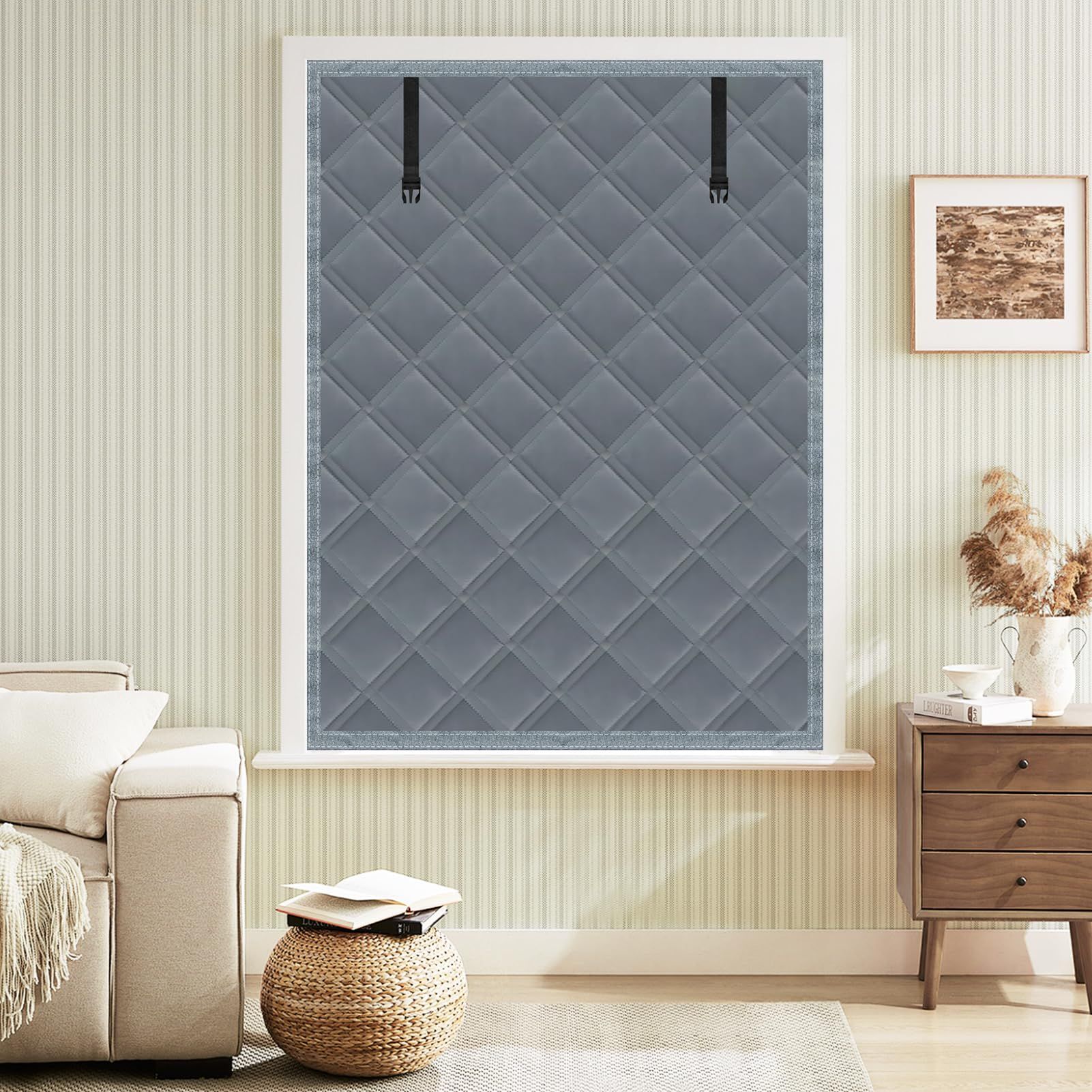 26*38in Winter Insulated Window Curtain-Oxford Thermal Insulated Window Blanket with Fastener-Gray Window Insulation Kit for Winter Keeping Warm - Image 3