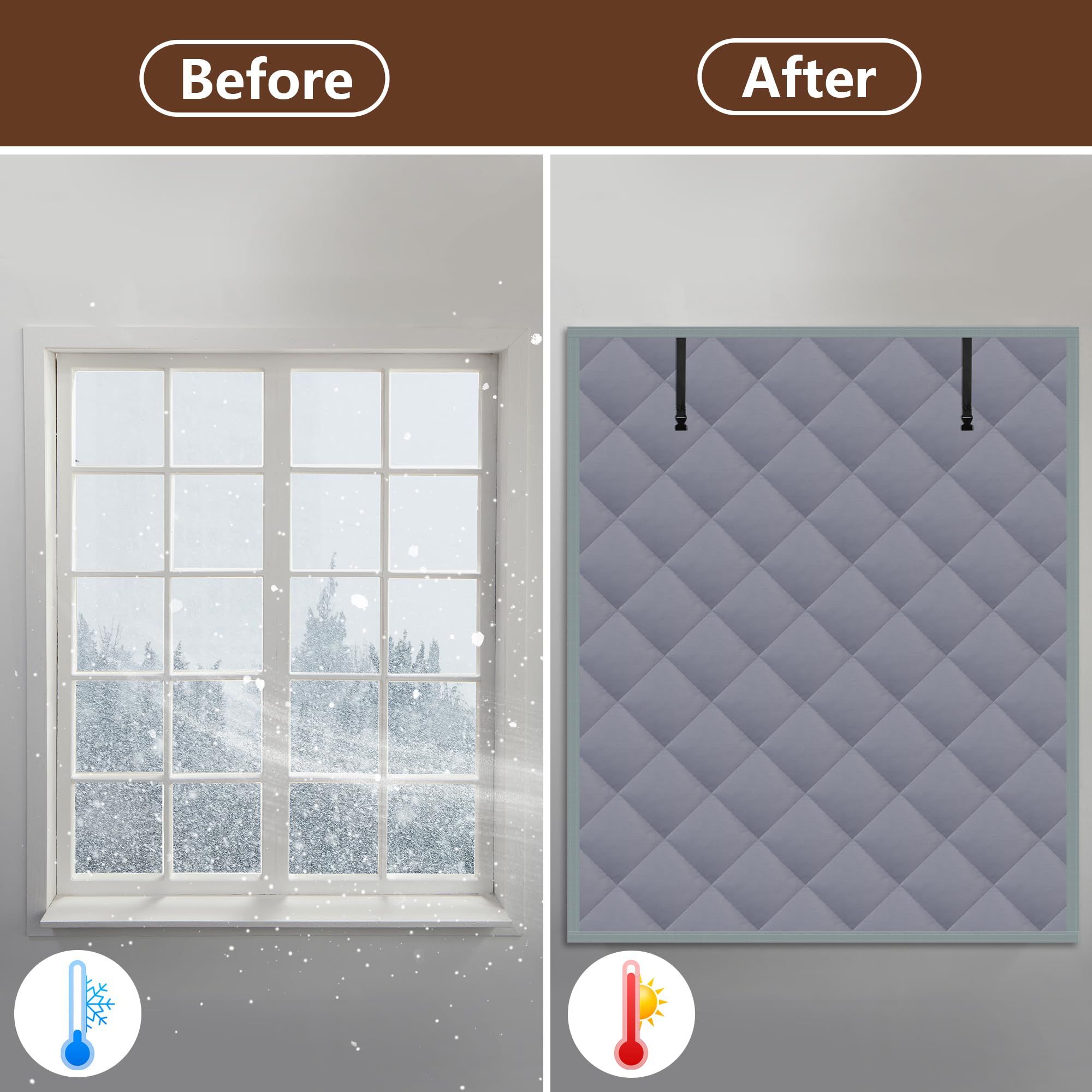 26*38in Winter Insulated Window Curtain-Oxford Thermal Insulated Window Blanket with Fastener-Gray Window Insulation Kit for Winter Keeping Warm - Image 4