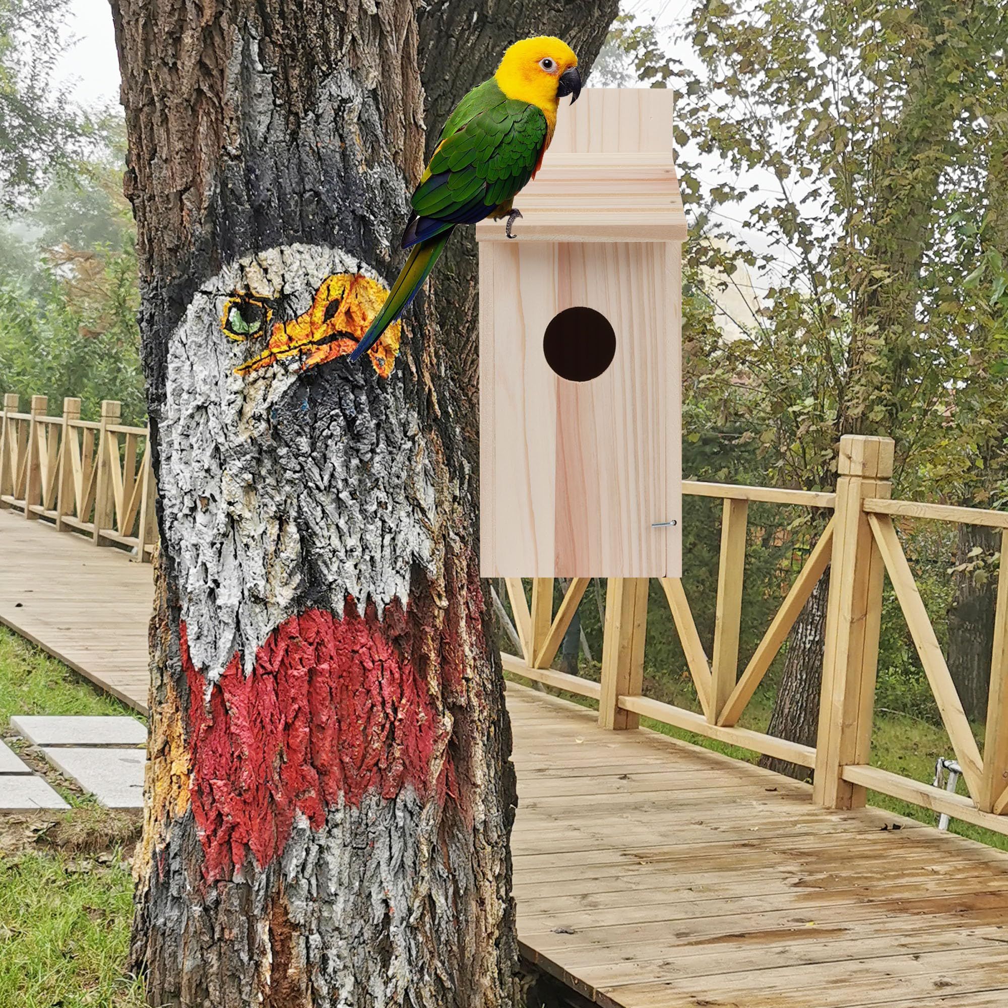 Outdoor wooden bird nest, bird cage, solid wood bird house, outdoor countryside decoration bird house, bird breeding box - Image 3
