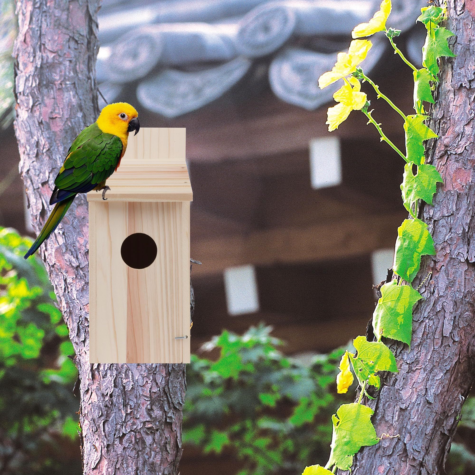 Outdoor wooden bird nest, bird cage, solid wood bird house, outdoor countryside decoration bird house, bird breeding box - Image 4