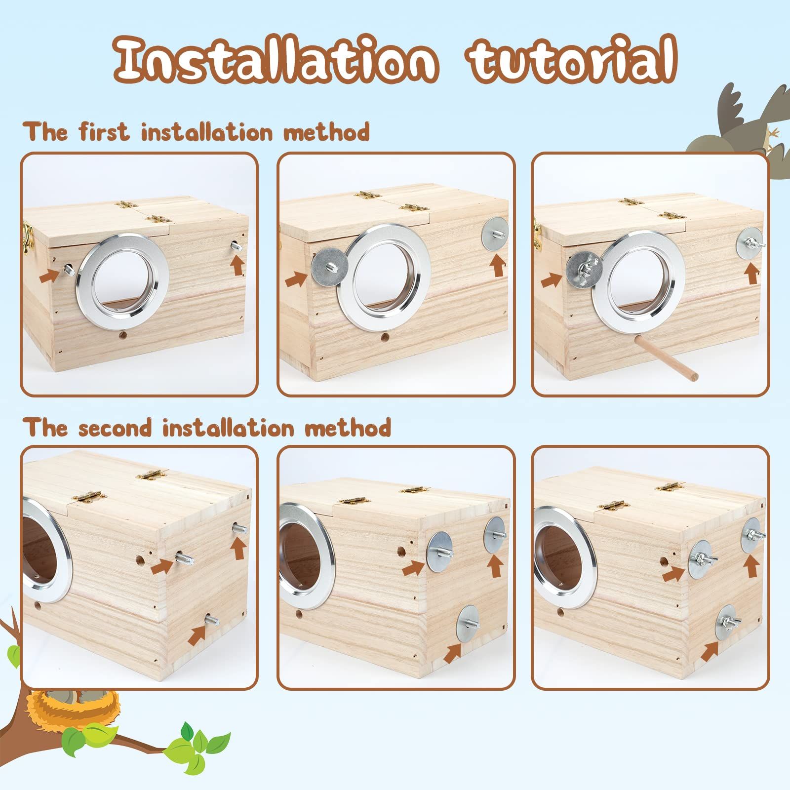 Parakeet Nesting Box Transparent Design,  Bird Nest Breeding Box with  Wood Bird Cage House for Cockatiel Lovebirds  Finch Parrotlets Canary （12*12*19.5） - Image 4