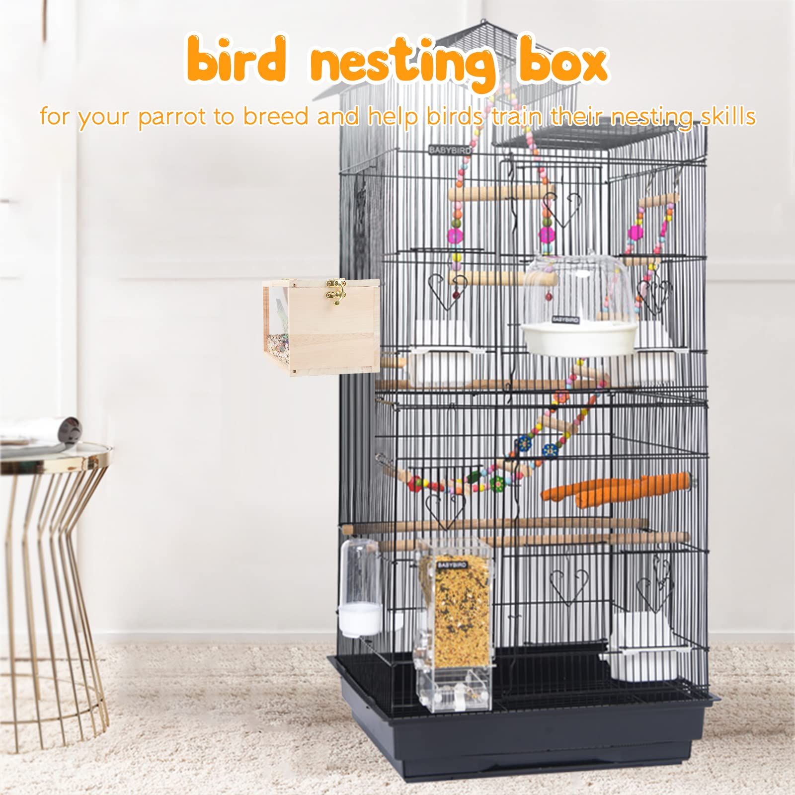 Parakeet Nesting Box Transparent Design,  Bird Nest Breeding Box with  Wood Bird Cage House for Cockatiel Lovebirds  Finch Parrotlets Canary （12*12*19.5） - Image 5