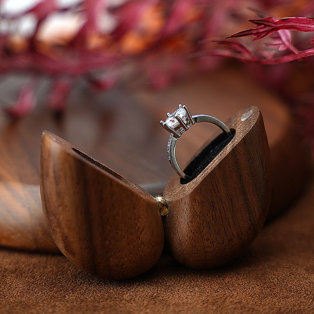 Heart Shaped Slim Secret Engagement Ring Box Wooden Pocket Sized Discreet for Wedding Ceremony Engagement Proposal Ring Bearer Ideas - Image 3