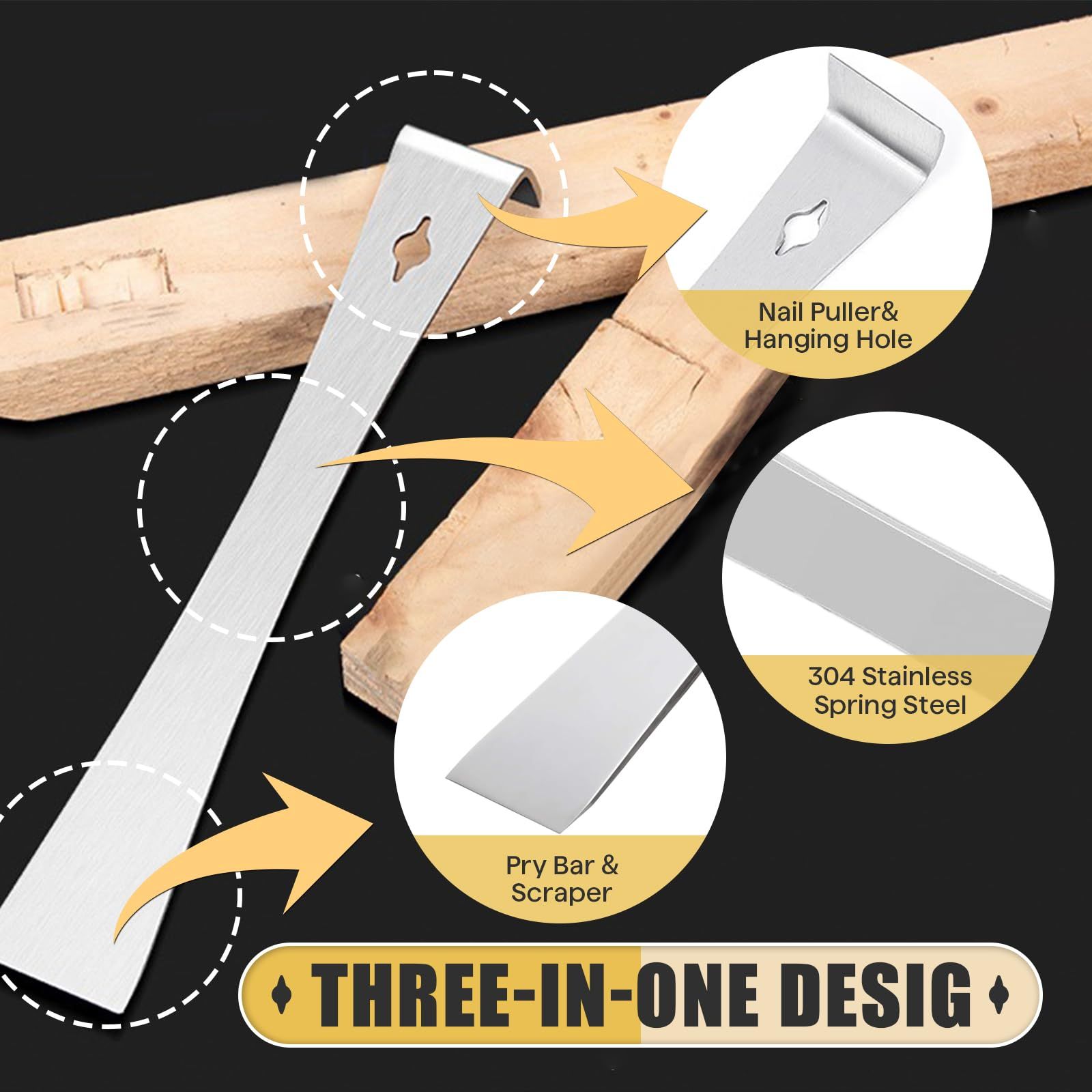 4-Piece Stainless Steel Pry Bar Scraper Set, Trim Puller, Small Flat Pry Bar, Silver Beekeeping Hive Scraper, Bee Hive Hand Tool, - Image 3