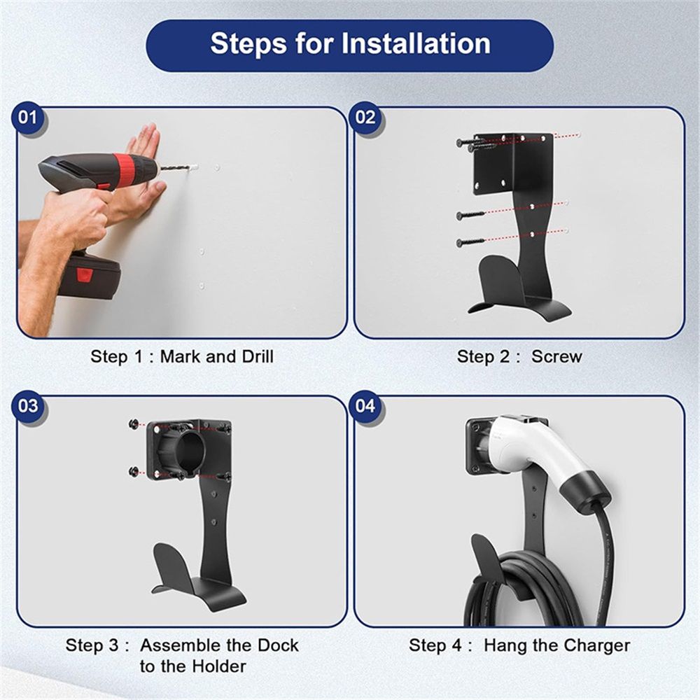 EV Charger Holder Cable Organizer Wall-Aligned Mount Holder, Space-Saving, No Cable Cutting, Electric Car Charger Cord Holder & Plug Holster Dock for Connector - Image 3
