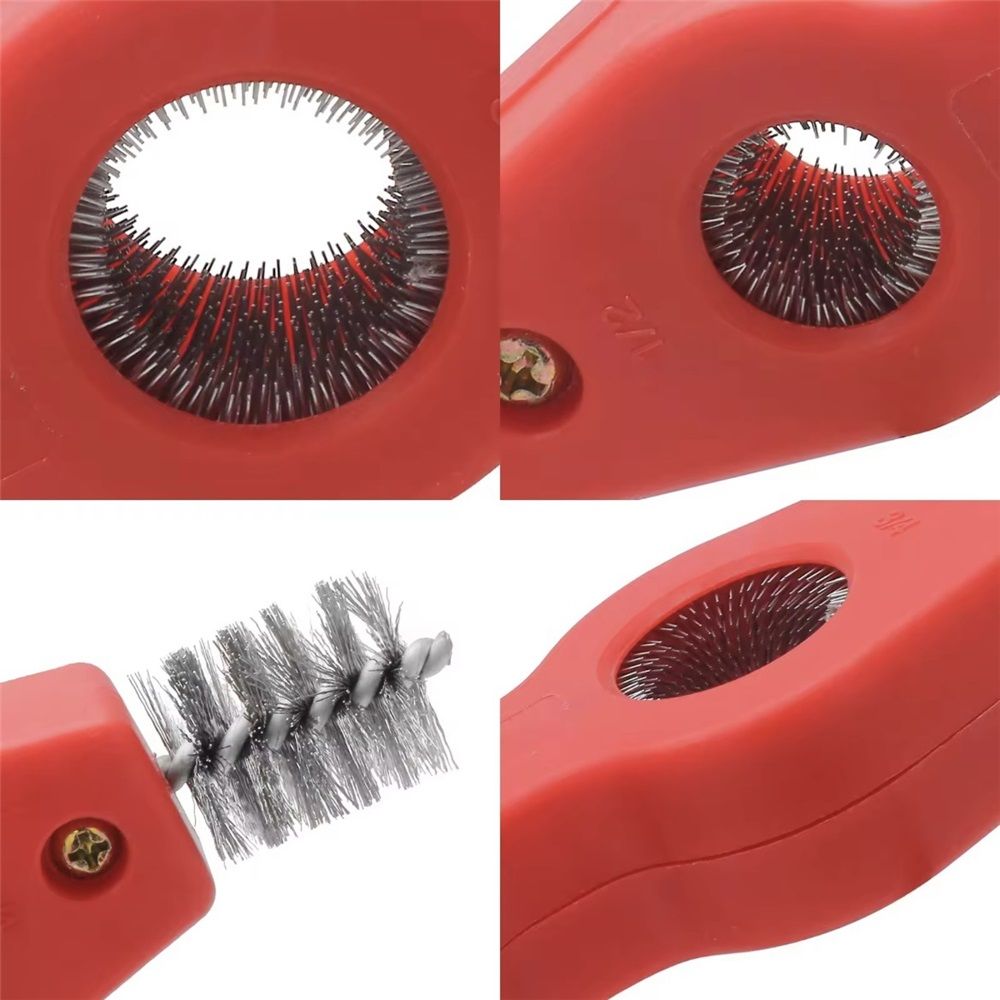 2 set 4 in 1 Copper Pipe Cleaner and Reamer Set, Tubing Brush Inside and Outside Wire Brush for Soldering, Brazing, Pipe Deburring - Red - Image 2