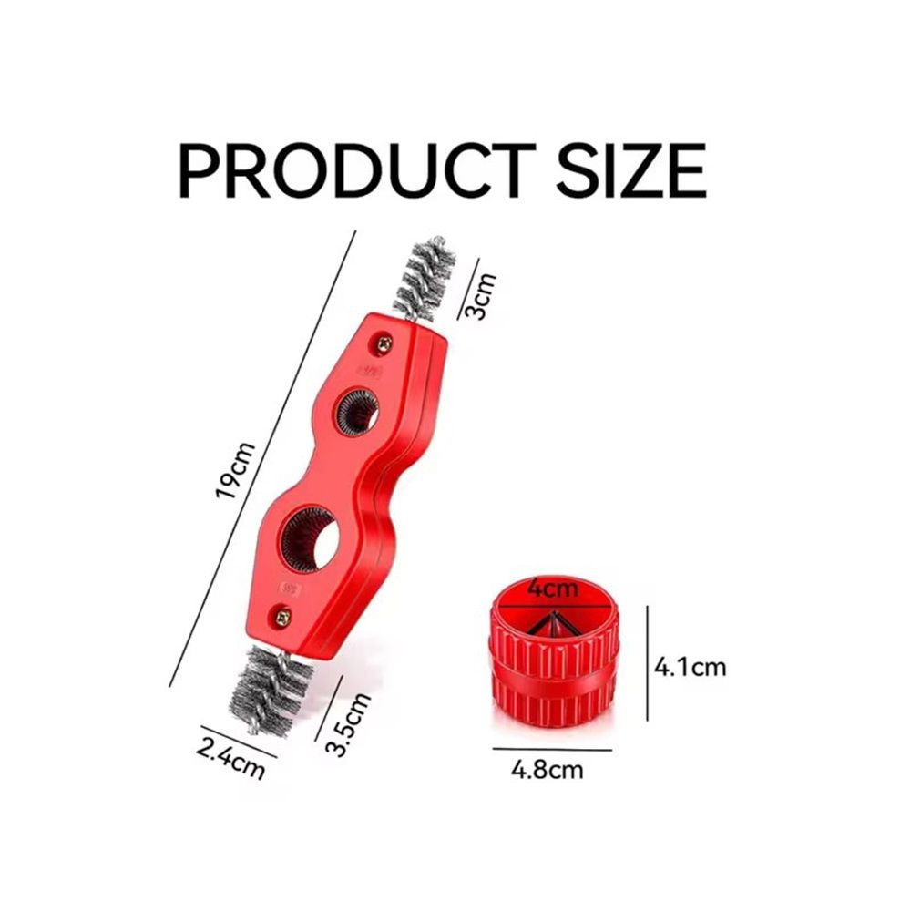 2 set 4 in 1 Copper Pipe Cleaner and Reamer Set, Tubing Brush Inside and Outside Wire Brush for Soldering, Brazing, Pipe Deburring - Red - Image 4