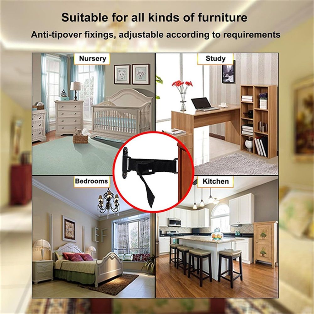 Anti Tip Furniture Anchors (2 Sets),Heavy Duty Furniture Wall Anchor,Adjustable Earthquake Straps,Furniture Anchors for Baby Proofing,Black - Image 5