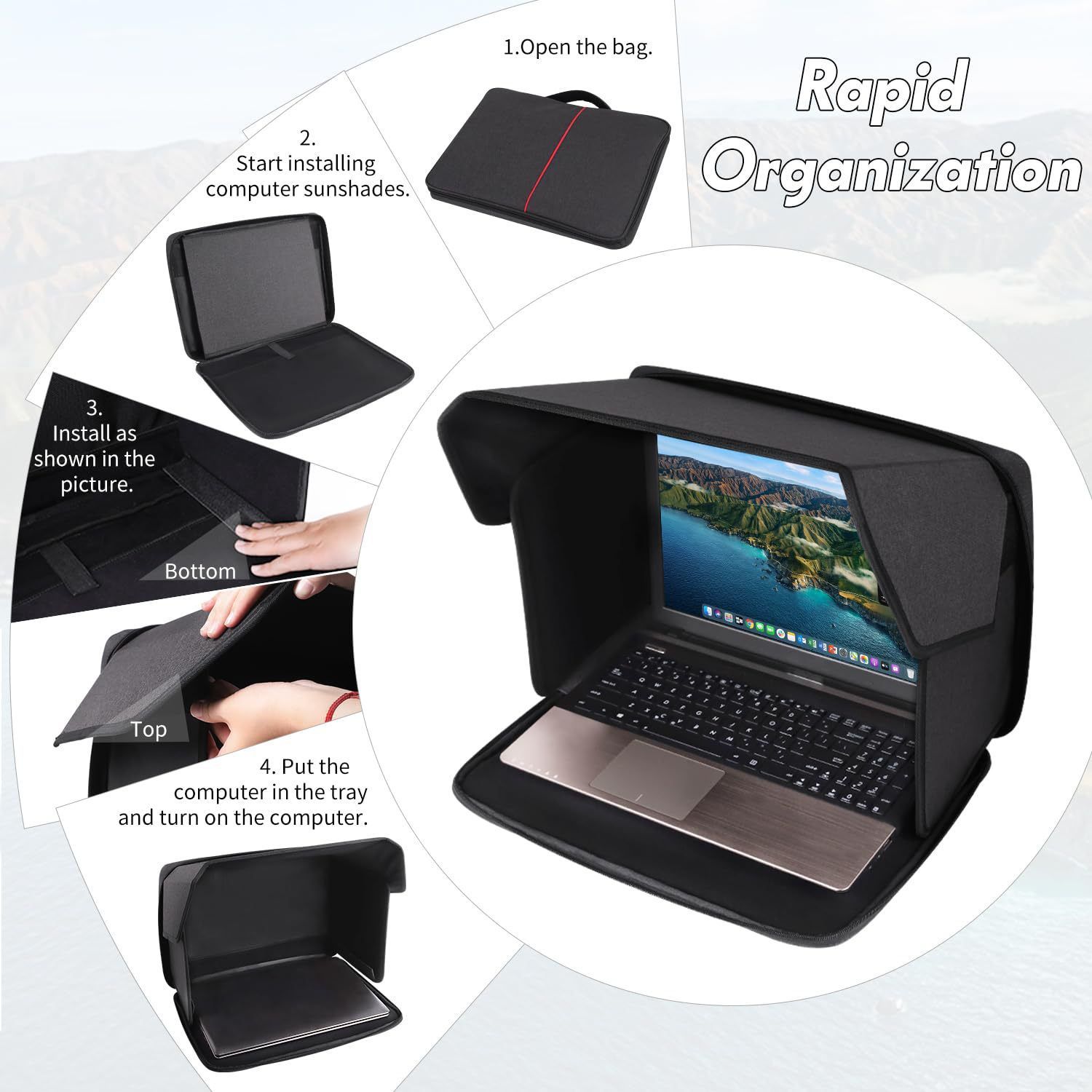 Laptop Sun Shade,Lightweight Laptop Sun Glare Shield Privacy Cover for Working Outside,Computer Privacy Hood Foldable and Portable Shield Cover Computer Hood Outside Glare 14''Pat - Image 4