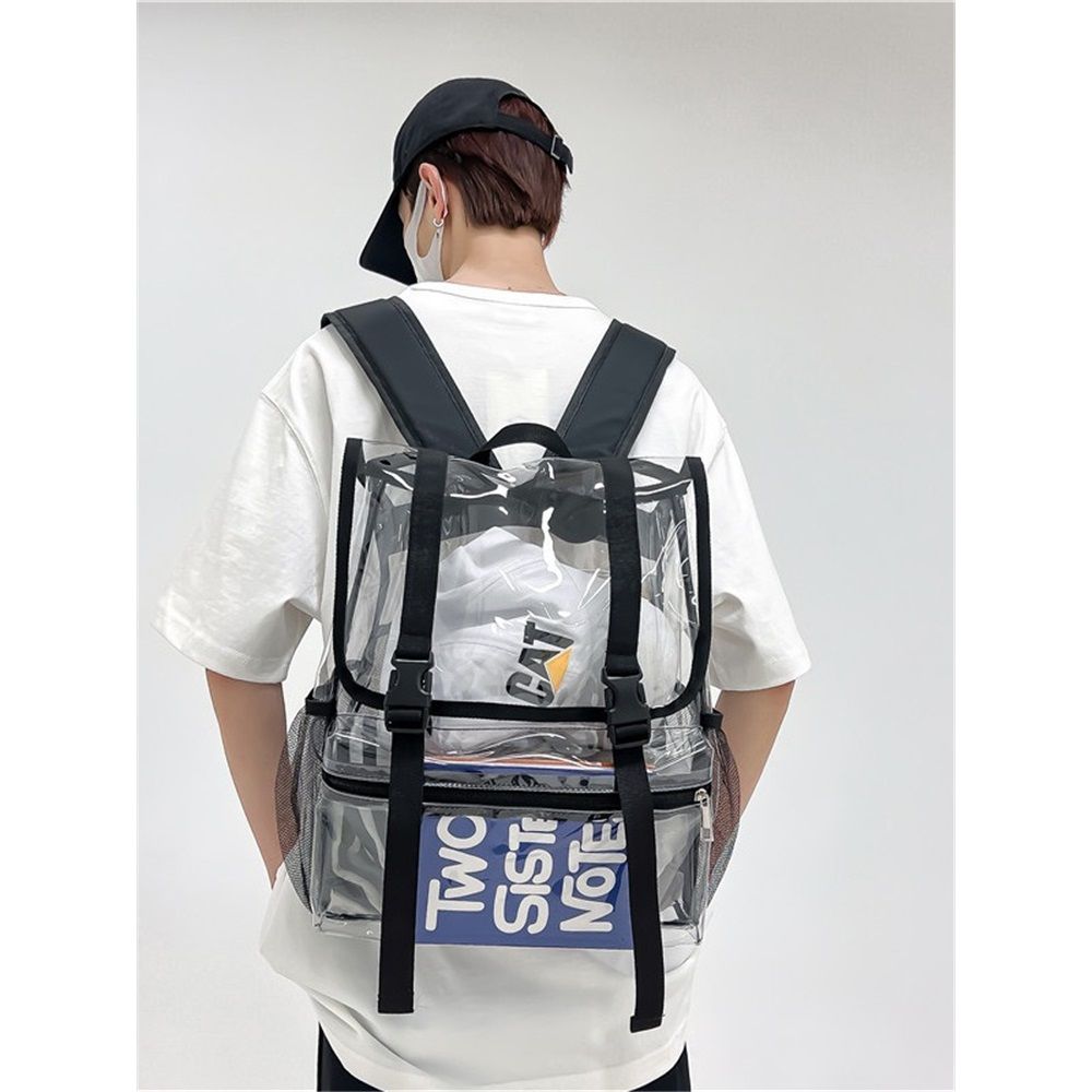 Clear Backpack Heavy Duty, Large Clear Bookbag for Boys Girls Adult, See Through Book Bag Transparent Backpacks with Multiple Pockets for School College Work Casual Sport, Black - Image 2
