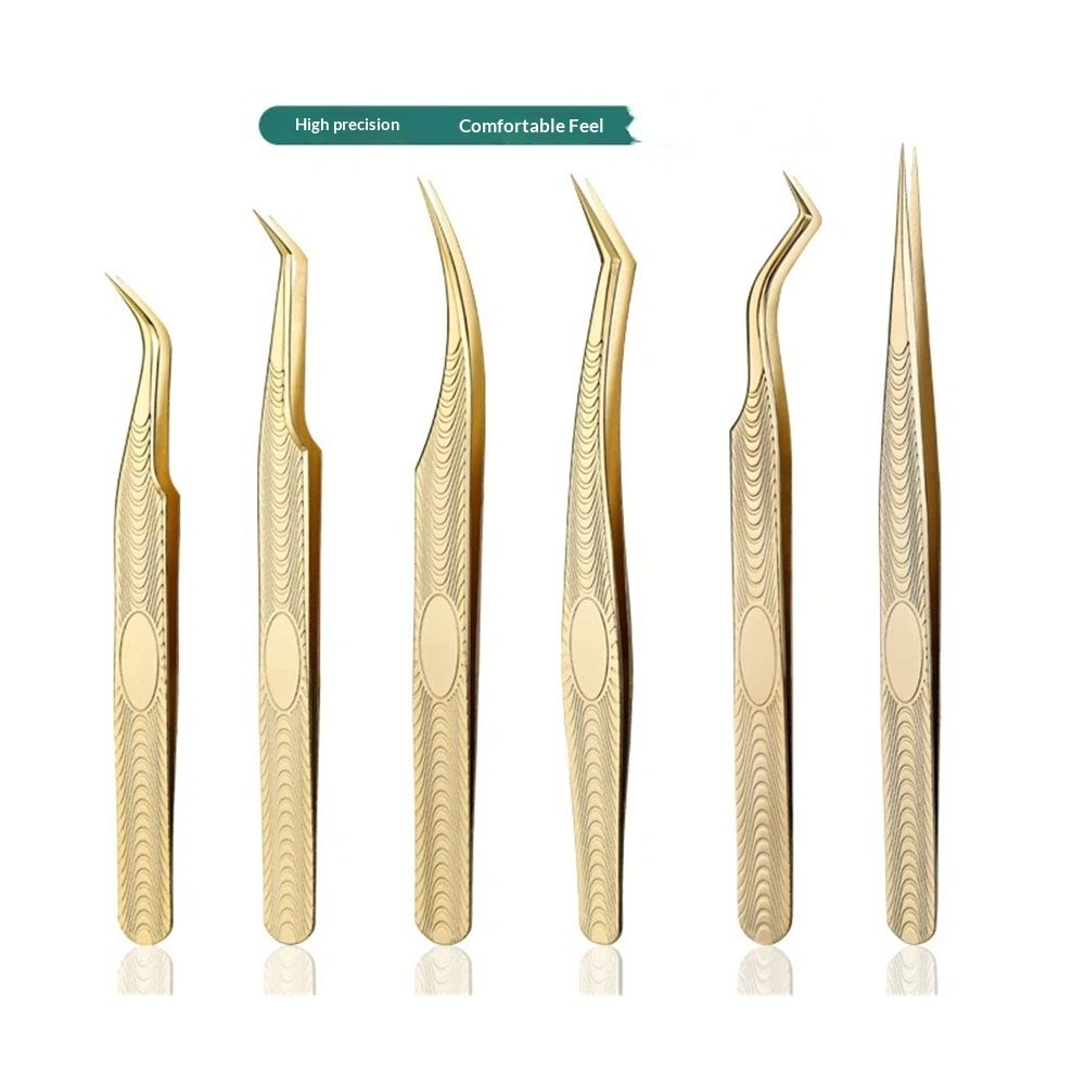 6 pack Lash Tweezers for Eyelash Extension, Professional Lash Extension Tweezer Set, High Precision Eyelash Tweezers for Volume Eyelash Extensions (Gold, 6 PCS Set) - Image 2