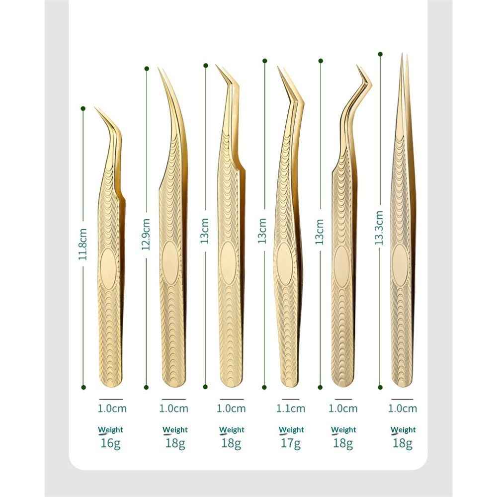 6 pack Lash Tweezers for Eyelash Extension, Professional Lash Extension Tweezer Set, High Precision Eyelash Tweezers for Volume Eyelash Extensions (Gold, 6 PCS Set) - Image 5