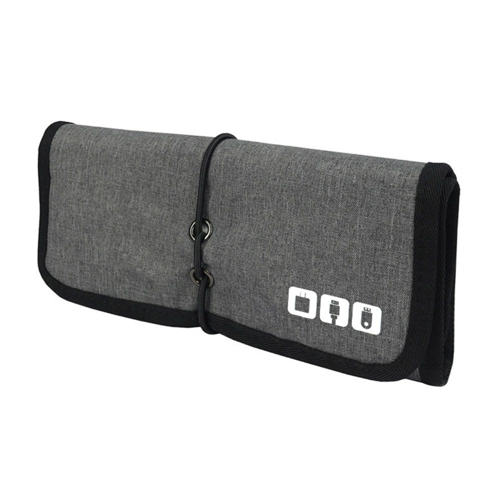 Electronic Organizer Cord Pouch, Travel Cable Charger Phone Accessories Bag Organizer Roll up Tech Carrying Case for USB Cables Memory Cards Earphone Flash Hard Drive – gray（oniy bag） - Image 1