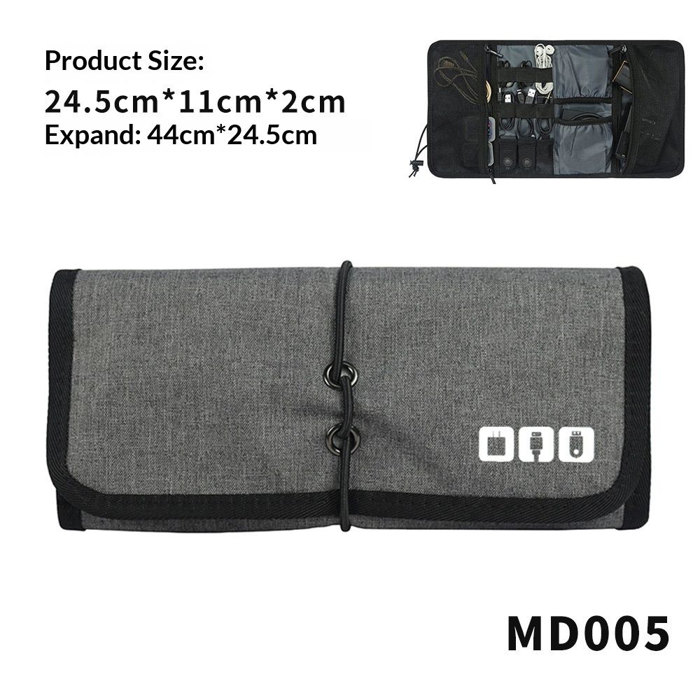 Electronic Organizer Cord Pouch, Travel Cable Charger Phone Accessories Bag Organizer Roll up Tech Carrying Case for USB Cables Memory Cards Earphone Flash Hard Drive – gray（oniy bag） - Image 3