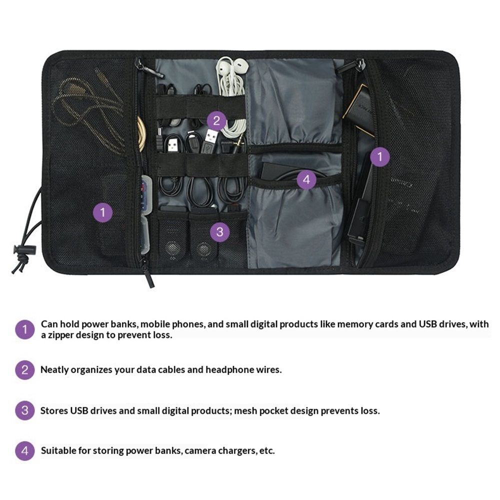Electronic Organizer Cord Pouch, Travel Cable Charger Phone Accessories Bag Organizer Roll up Tech Carrying Case for USB Cables Memory Cards Earphone Flash Hard Drive – gray（oniy bag） - Image 5