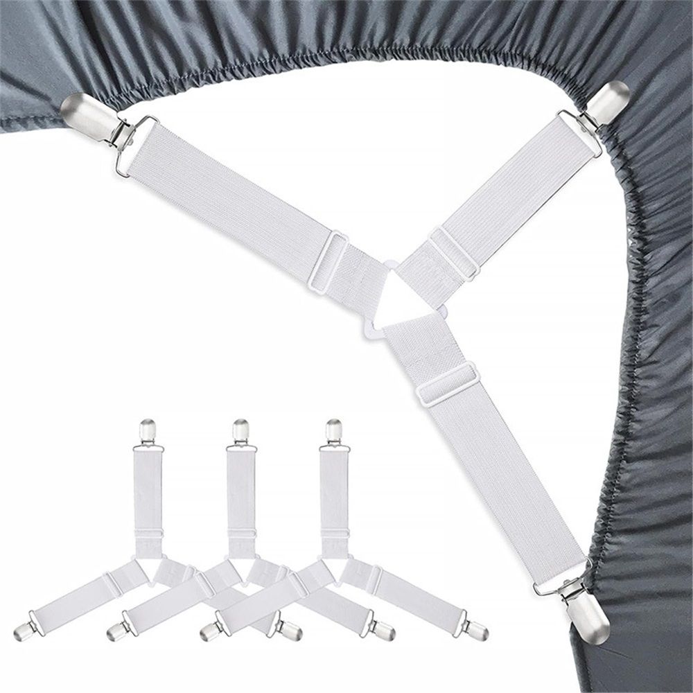 8 pcs Bed Sheet Straps Holders, Adjustable Non Slip Elastic Bedsheet Grippers Triangle Mattress Suspenders, Keep in Place Fitted Bed Sheet Holders for Corners, Mattress Cover Straps White - Image 2
