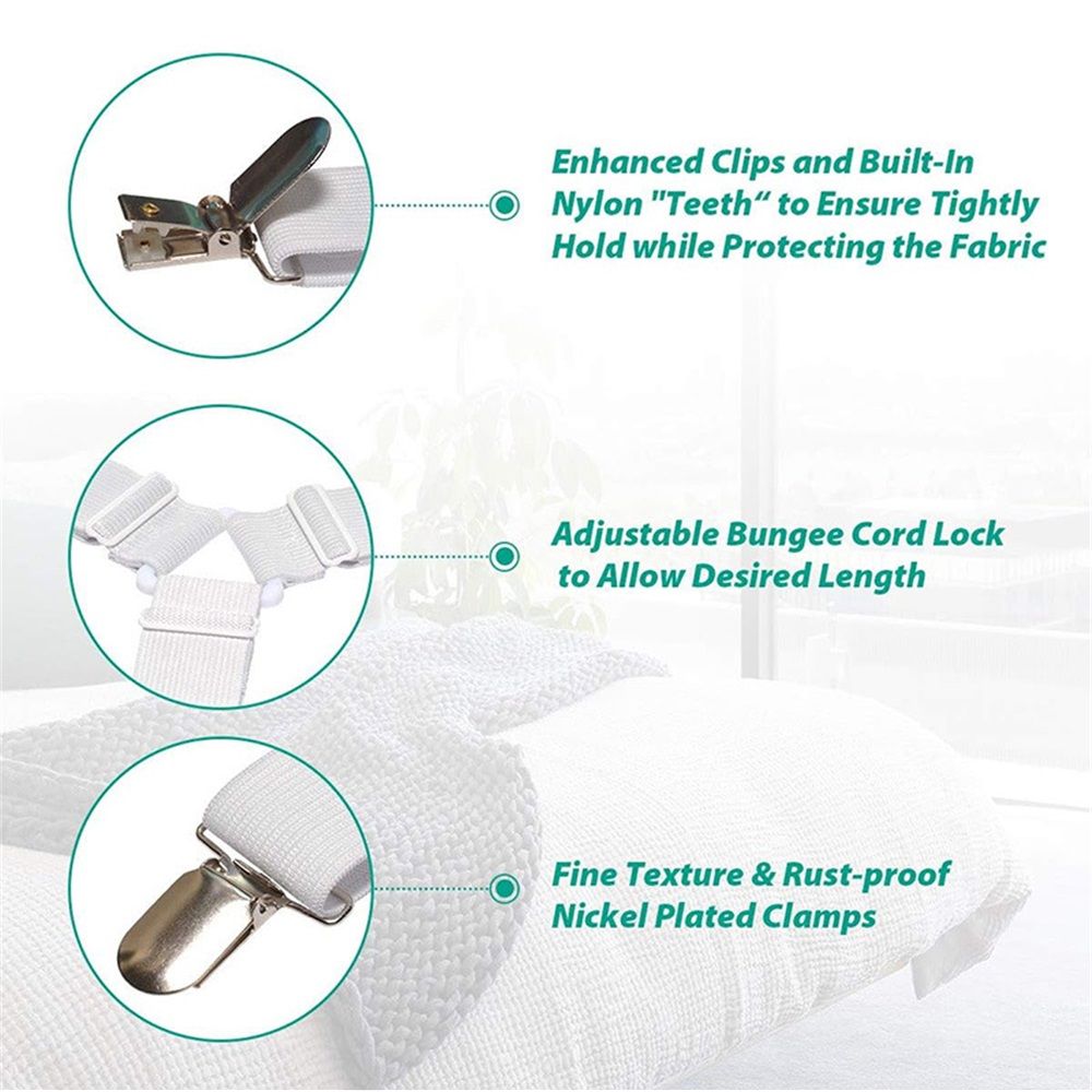 8 pcs Bed Sheet Straps Holders, Adjustable Non Slip Elastic Bedsheet Grippers Triangle Mattress Suspenders, Keep in Place Fitted Bed Sheet Holders for Corners, Mattress Cover Straps White - Image 3
