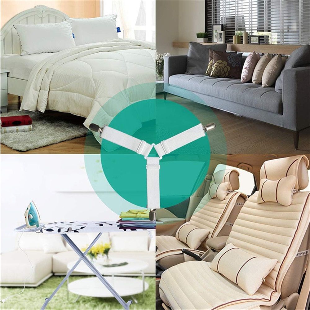 8 pcs Bed Sheet Straps Holders, Adjustable Non Slip Elastic Bedsheet Grippers Triangle Mattress Suspenders, Keep in Place Fitted Bed Sheet Holders for Corners, Mattress Cover Straps White - Image 5