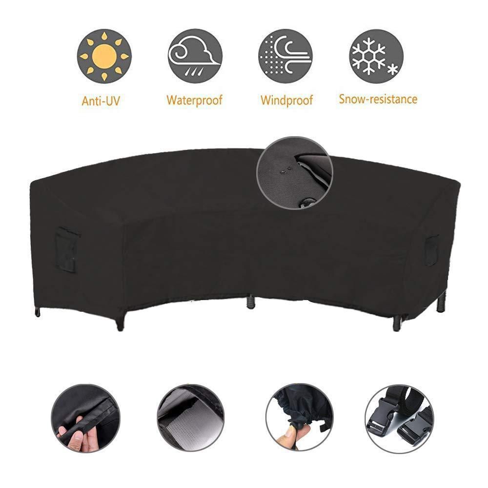 Outdoor Sectional Sofa Cover Waterproof Curved Patio Furniture Covers for Deck, Lawn and Backyard, 228x116x86cm, Black - Image 5