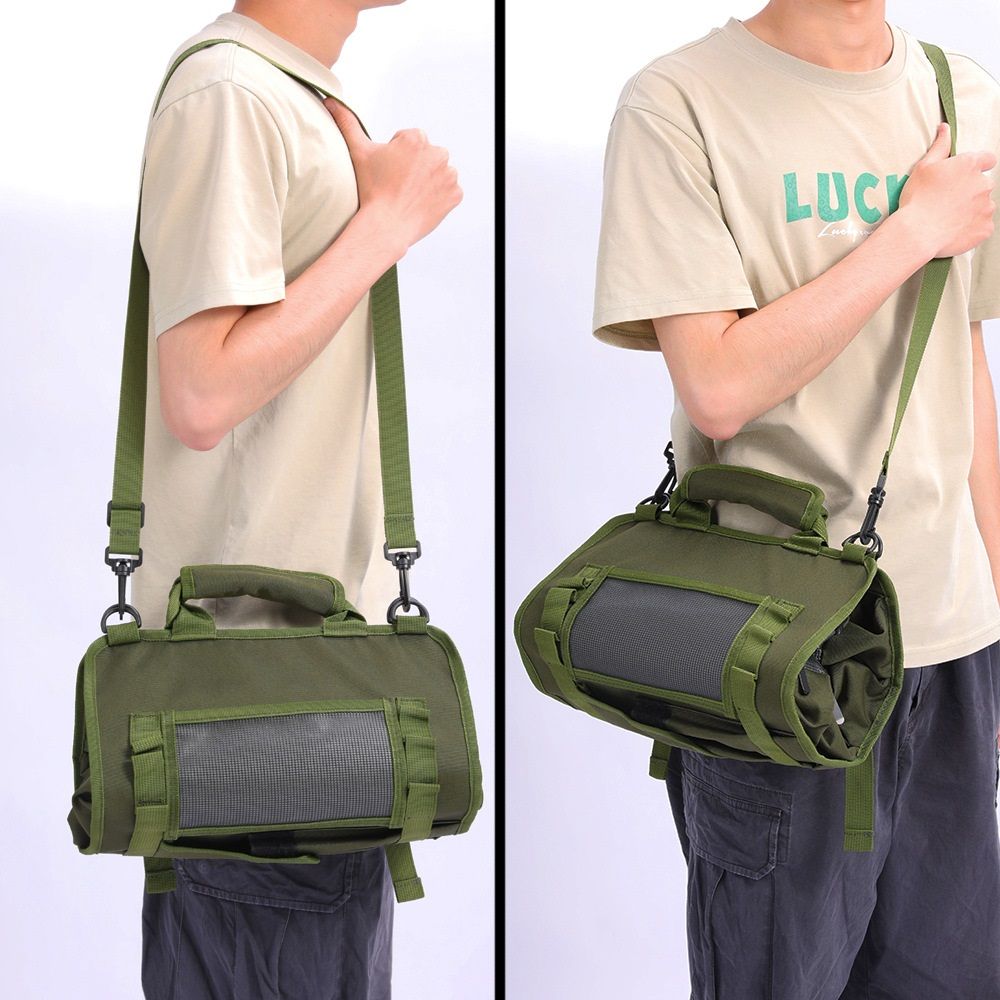 Tool Roll Bag, Heavy Duty Roll Up Tool Bag Organizer, Portable Visible Tool Storage Bag with 2 Detachable Tool Pouch (Green,oniy bag) - Image 4