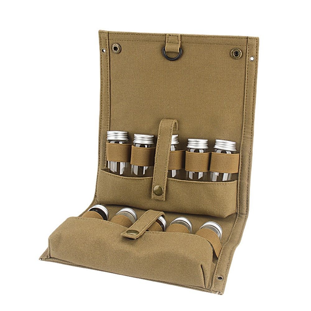 Travel Spice Kit, Portable Spice Bag with 10 Spice Jars, Canvas Seasoning Storage Bag Organizer, Seasoning Bottle Holder with Mini Condiment Bottle, Condiment Container Set for Outdoor Camping BBQ - Image 2