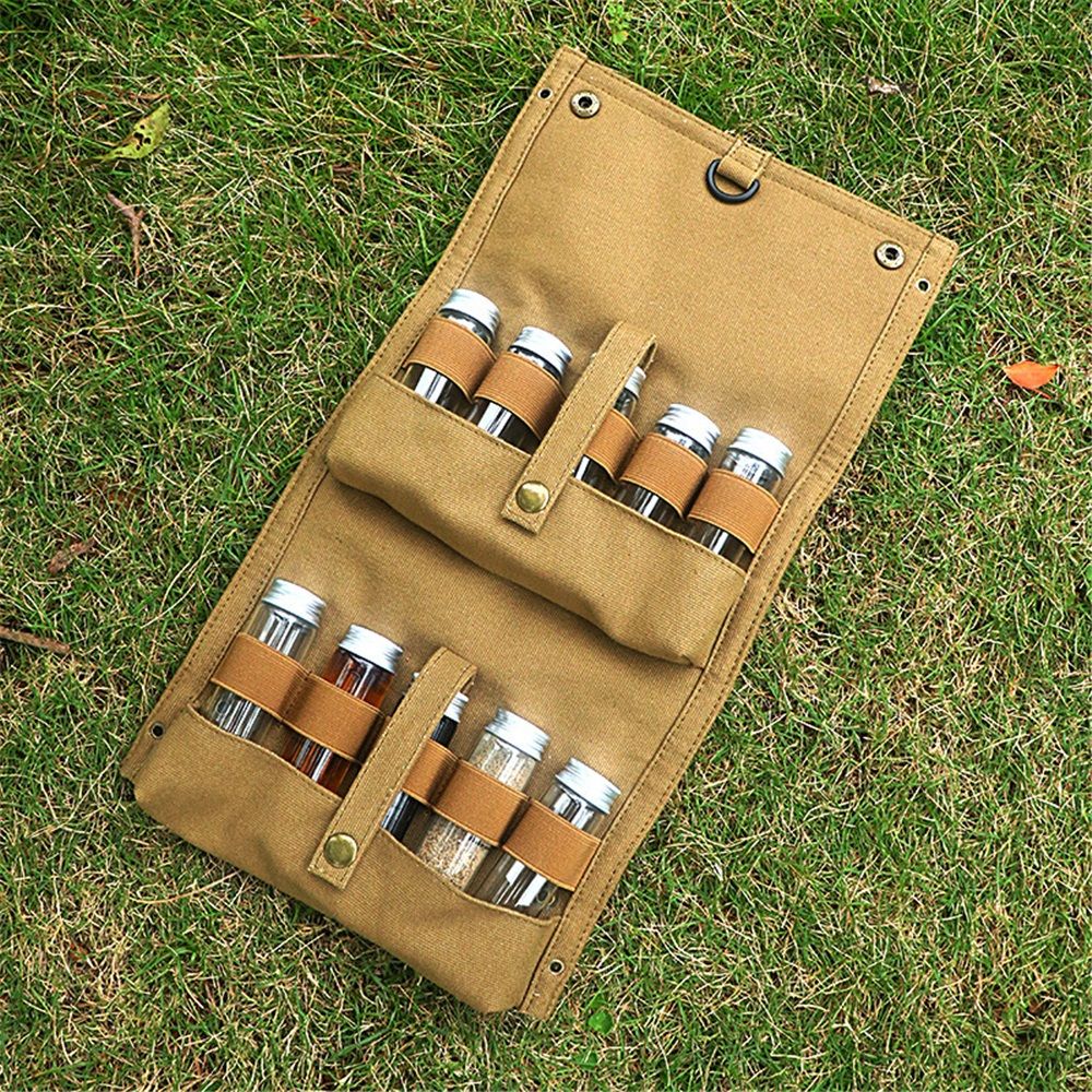 Travel Spice Kit, Portable Spice Bag with 10 Spice Jars, Canvas Seasoning Storage Bag Organizer, Seasoning Bottle Holder with Mini Condiment Bottle, Condiment Container Set for Outdoor Camping BBQ - Image 4