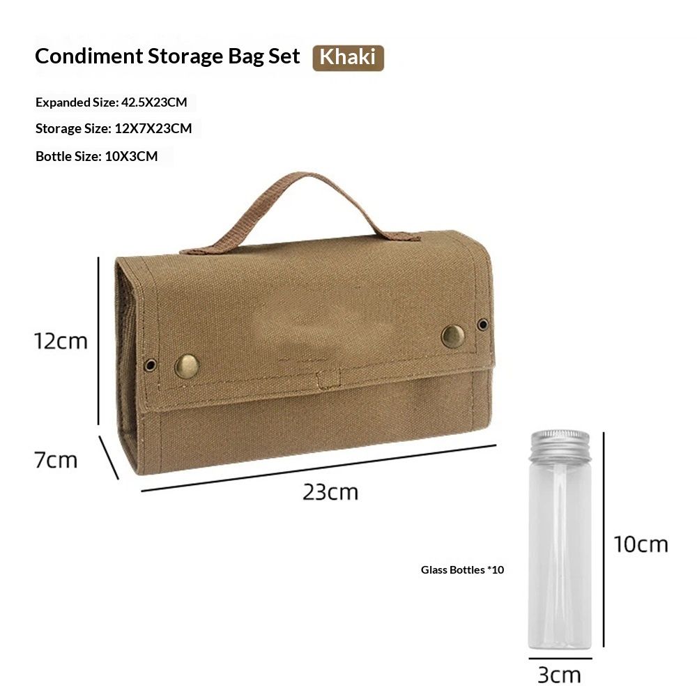 Travel Spice Kit, Portable Spice Bag with 10 Spice Jars, Canvas Seasoning Storage Bag Organizer, Seasoning Bottle Holder with Mini Condiment Bottle, Condiment Container Set for Outdoor Camping BBQ - Image 5