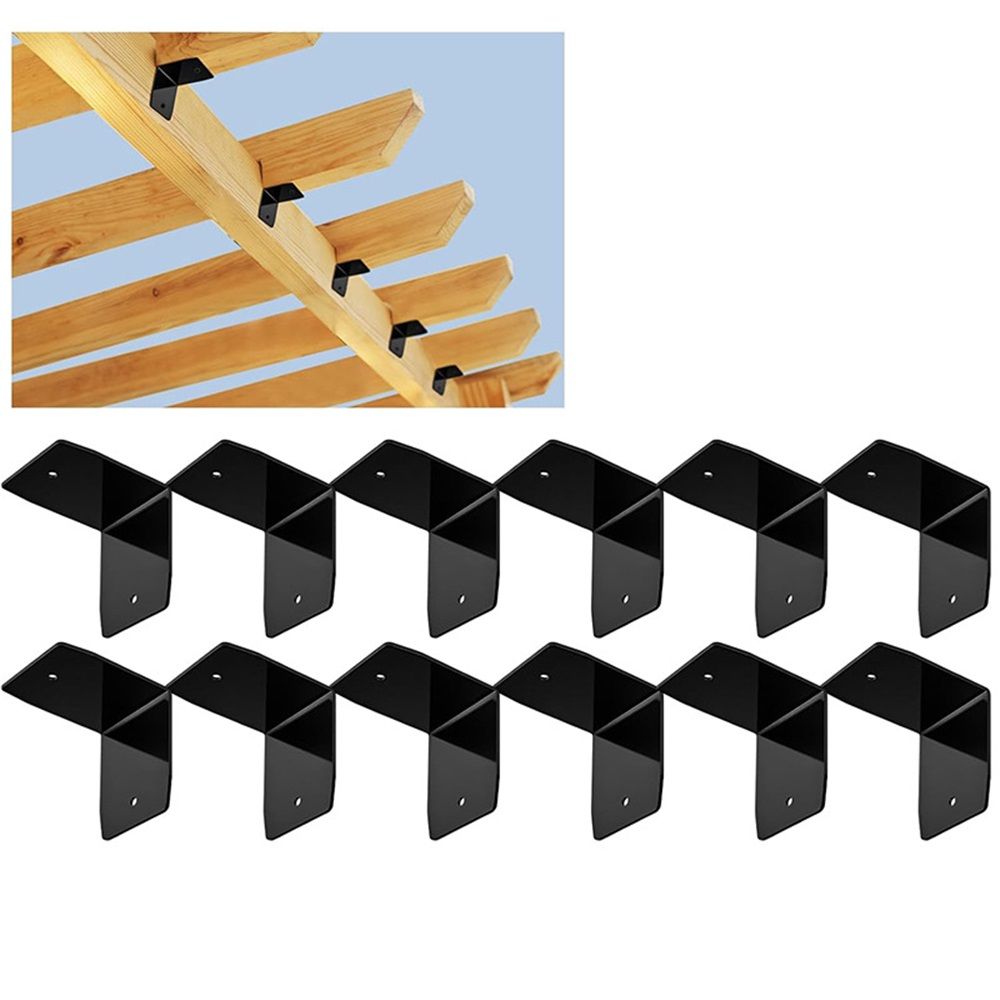 12 Pcs Black Pergola Hardware Clips Galvanized Steel Rafter Brackets Hurricane Clips Brackets Ties with Screws for Lumber Pergola, Timber Beam, Ceiling Joist - Image 2