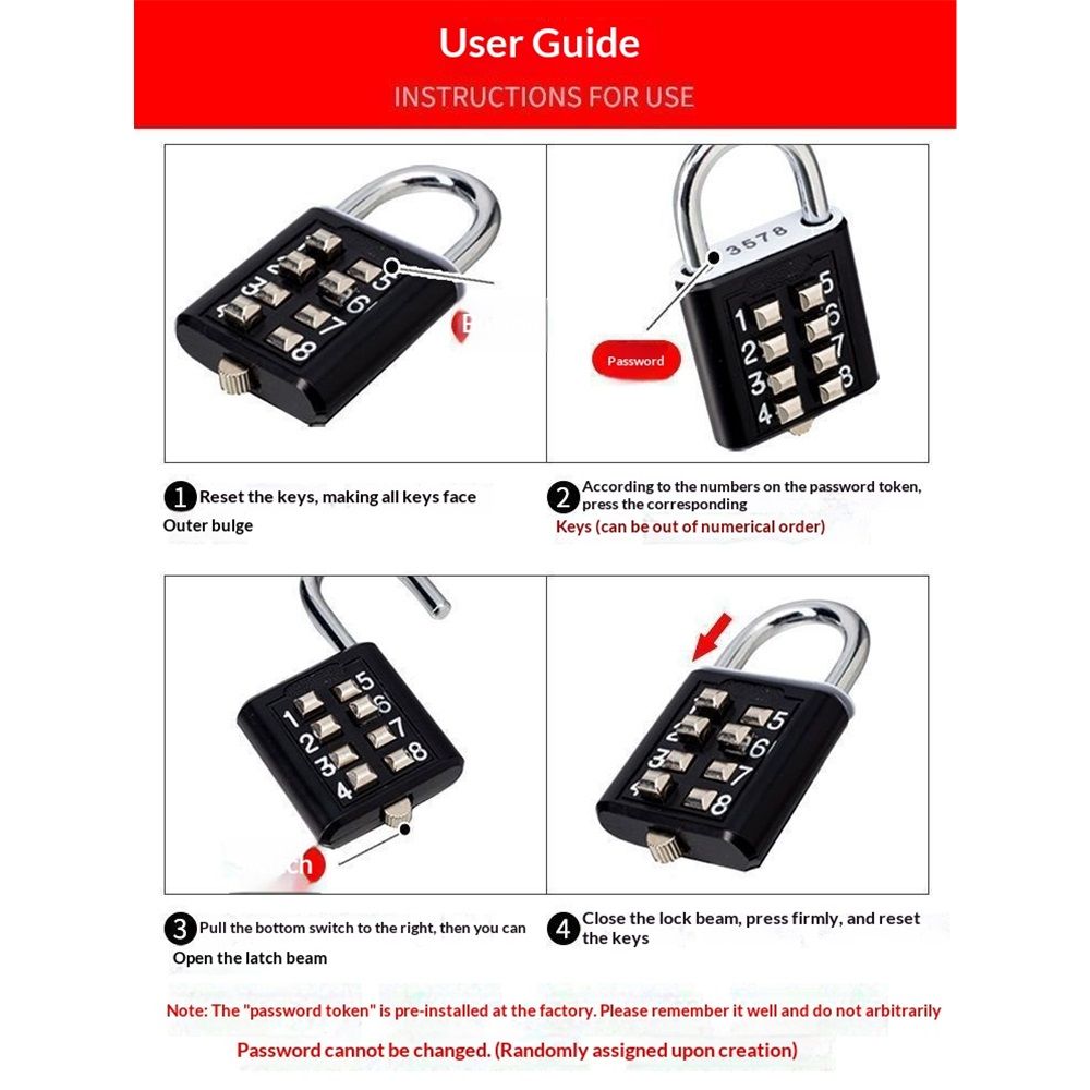 2 pack 10 Digit Push Button Combination Padlock, 5 Digit Locking Mechanism, Easy to Read Numbers - Resettable and Cut Proof Combo Code(2 Black) - Image 3