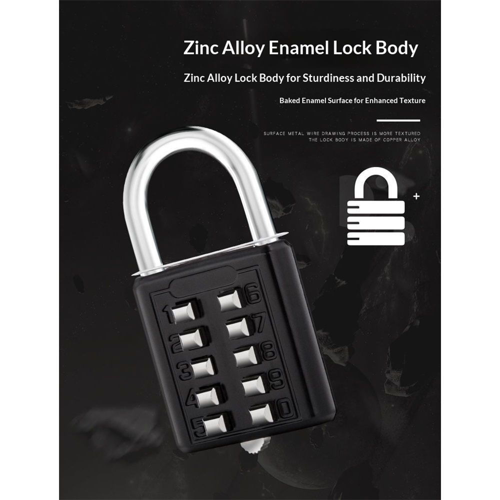2 pack 10 Digit Push Button Combination Padlock, 5 Digit Locking Mechanism, Easy to Read Numbers - Resettable and Cut Proof Combo Code(2 Black) - Image 4