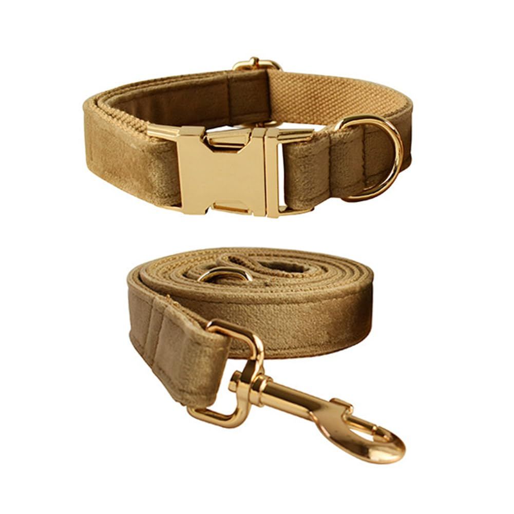 Dog Collar and Leash Set，Soft & Comfy Velvet Dog Collars with Heavy Duty Metal Buckle and Matching Lead Adjustable for Small Medium Dogs (brown) - Image 1