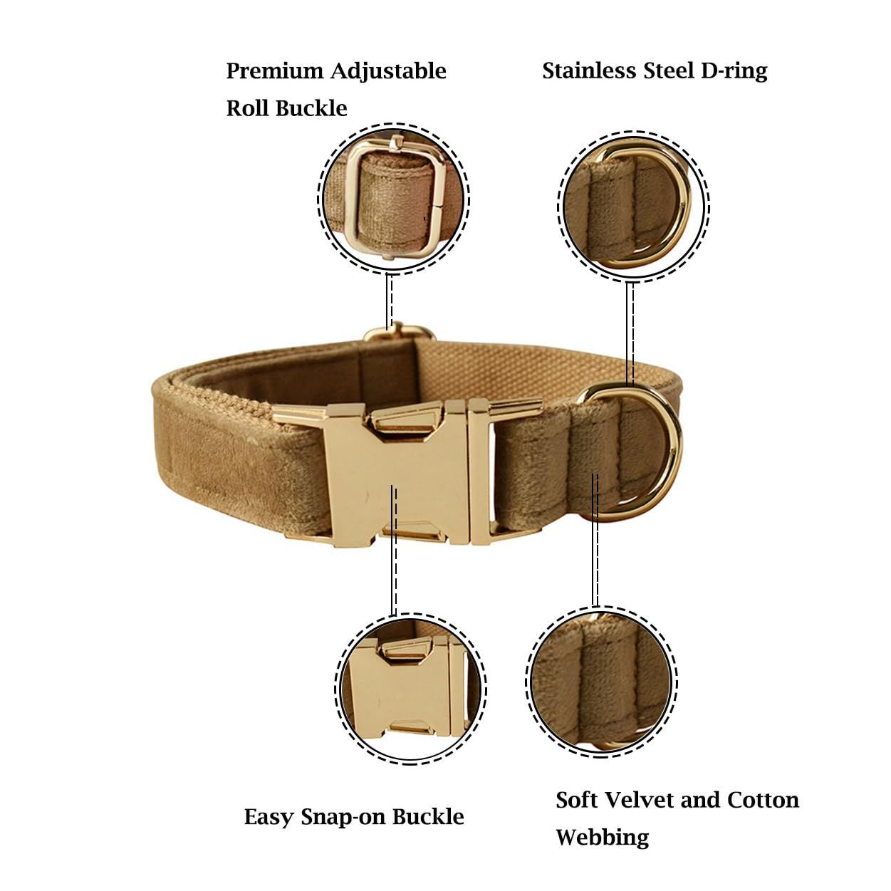 Dog Collar and Leash Set，Soft & Comfy Velvet Dog Collars with Heavy Duty Metal Buckle and Matching Lead Adjustable for Small Medium Dogs (brown) - Image 3