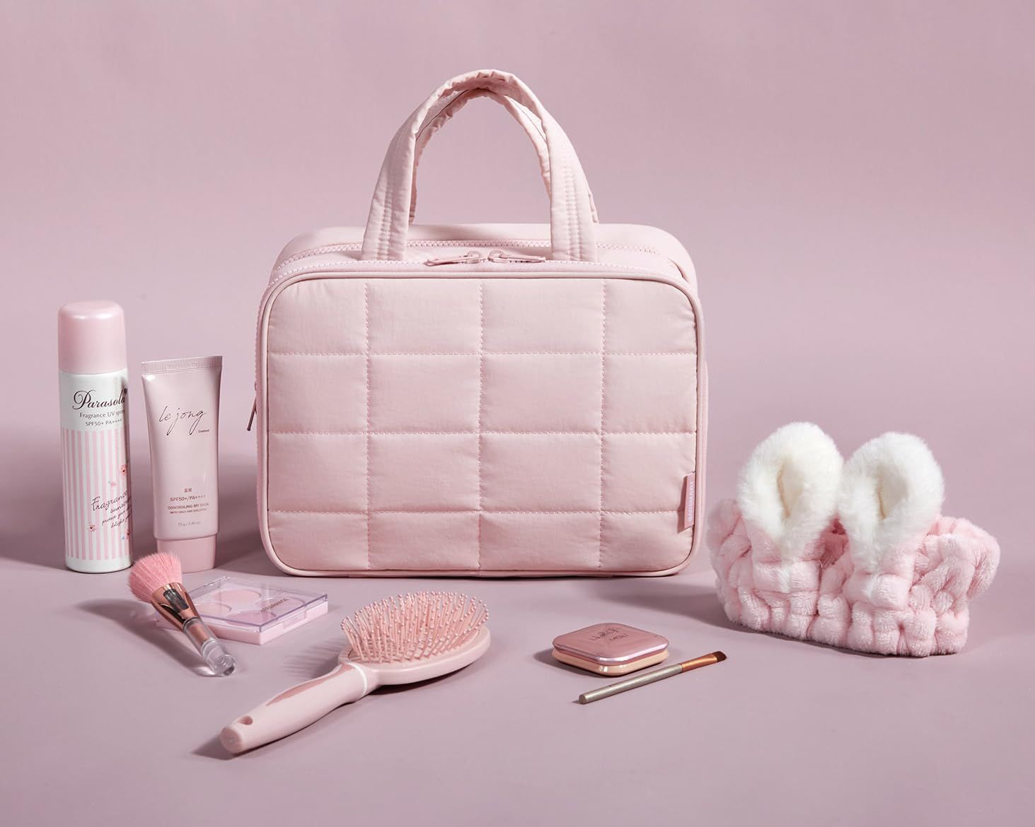Travel Toiletry Bag with Jewelry Organizer, Hanging Travel Bag for Toiletries, Puffy Makeup Cosmetic Bag Organizer, Carry-on Travel Accessories Essentials, pink（27.9*18.8*12CM） - Image 3