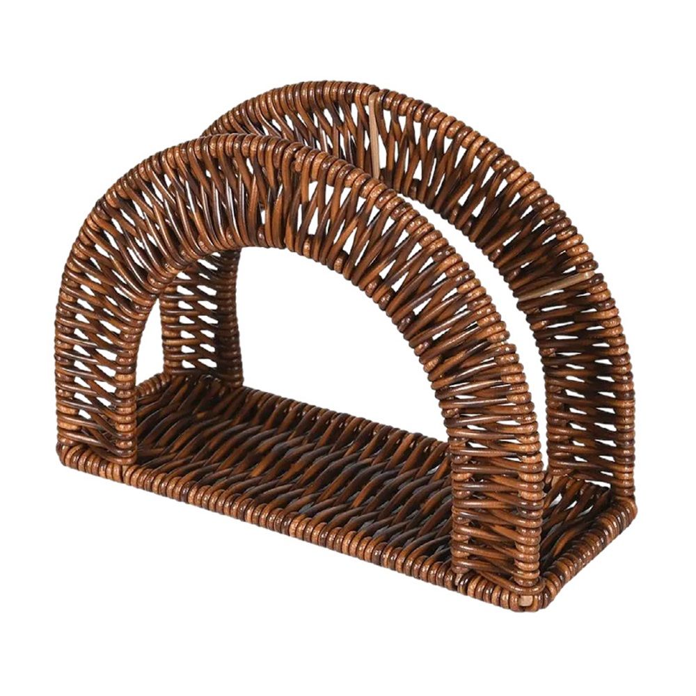 rattan weaving Paper Napkin Holder, Dinner Napkin Dispenser, Upright Rustic Tissue holder, Standing Tissue box, Resin Wicker, Dark Brown - Image 1