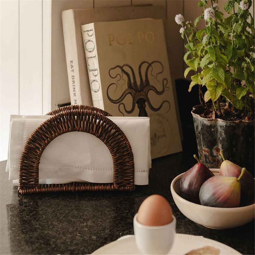 rattan weaving Paper Napkin Holder, Dinner Napkin Dispenser, Upright Rustic Tissue holder, Standing Tissue box, Resin Wicker, Dark Brown - Image 3