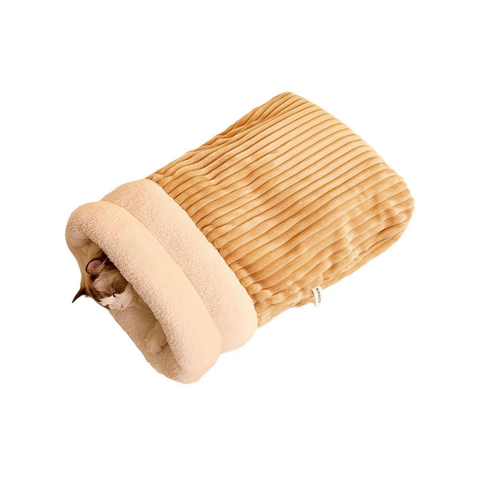 Cat Sleeping Bag for Indoor Cats，Soft Plush Cat Sack， Self Warming Cats Cave Bed, Pet Snuggle Sack for Kitten Puppy(Brown, M) - Image 1