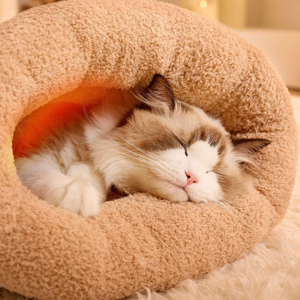 Cat Sleeping Bag for Indoor Cats，Soft Plush Cat Sack， Self Warming Cats Cave Bed, Pet Snuggle Sack for Kitten Puppy(Brown, M) - Image 3