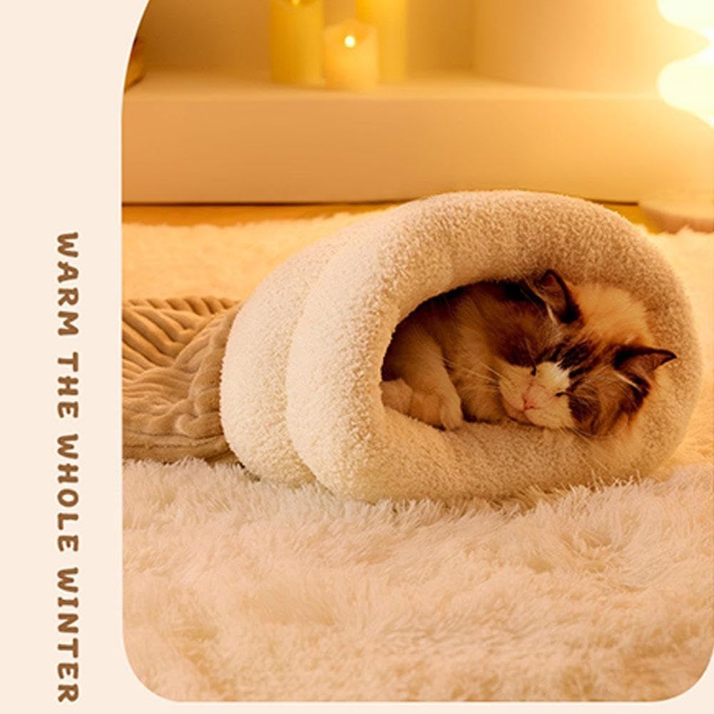 Cat Sleeping Bag for Indoor Cats，Soft Plush Cat Sack， Self Warming Cats Cave Bed, Pet Snuggle Sack for Kitten Puppy(Brown, M) - Image 4
