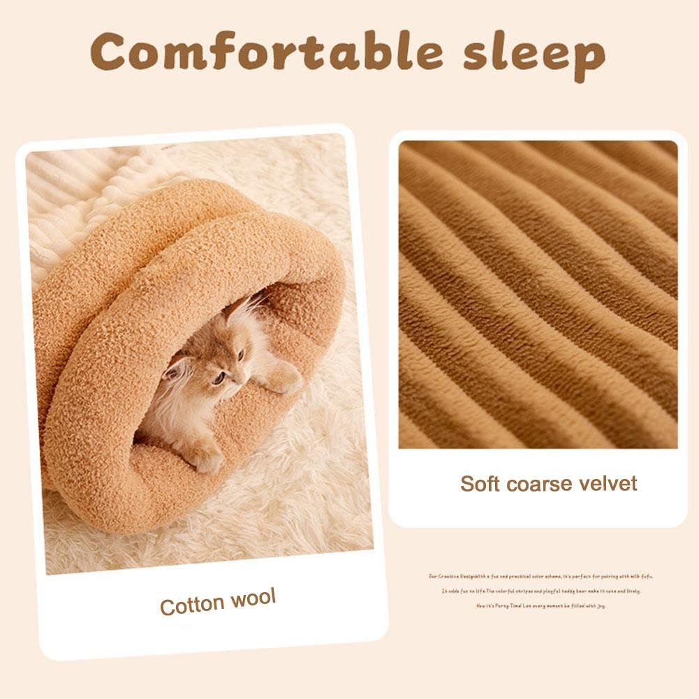 Cat Sleeping Bag for Indoor Cats，Soft Plush Cat Sack， Self Warming Cats Cave Bed, Pet Snuggle Sack for Kitten Puppy(Brown, M) - Image 5