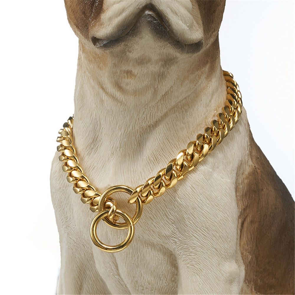 Chain Dog Collar 10mm  Link Collar Chains Stainless Steel Metal Slip Collar Gold Pet Necklace for Medium Dogs(14in/35.5cm)golden - Image 2