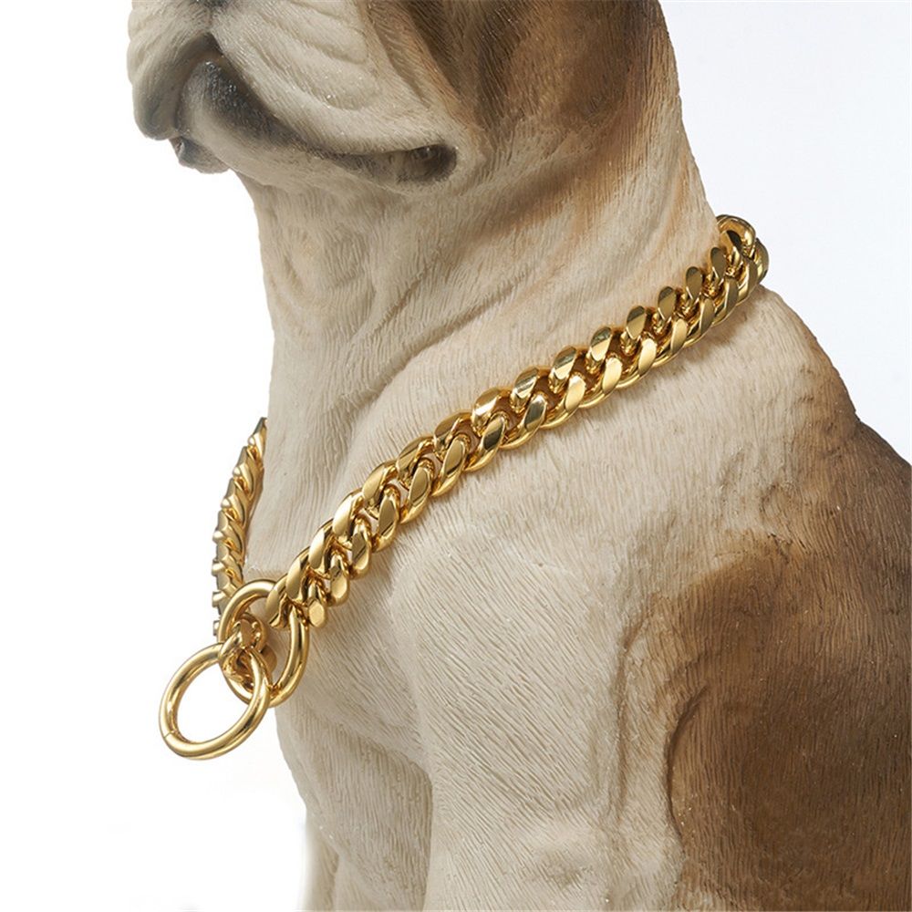 Chain Dog Collar 10mm  Link Collar Chains Stainless Steel Metal Slip Collar Gold Pet Necklace for Medium Dogs(14in/35.5cm)golden - Image 5