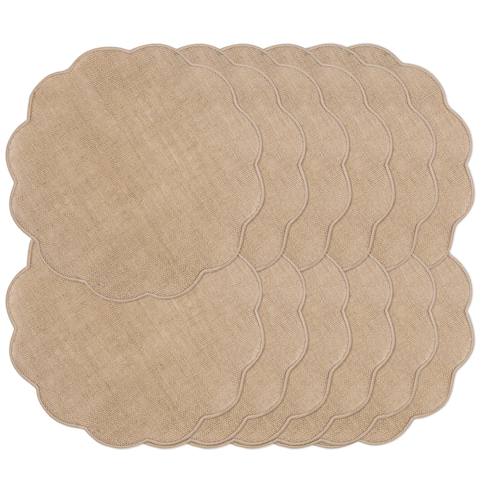 Round  Placemats Set of 12 Jute Rustic Place Mats for Dining Table Heat Resistant Natural Farmhouse Table Mats Decor (Wave Rim) - Image 1