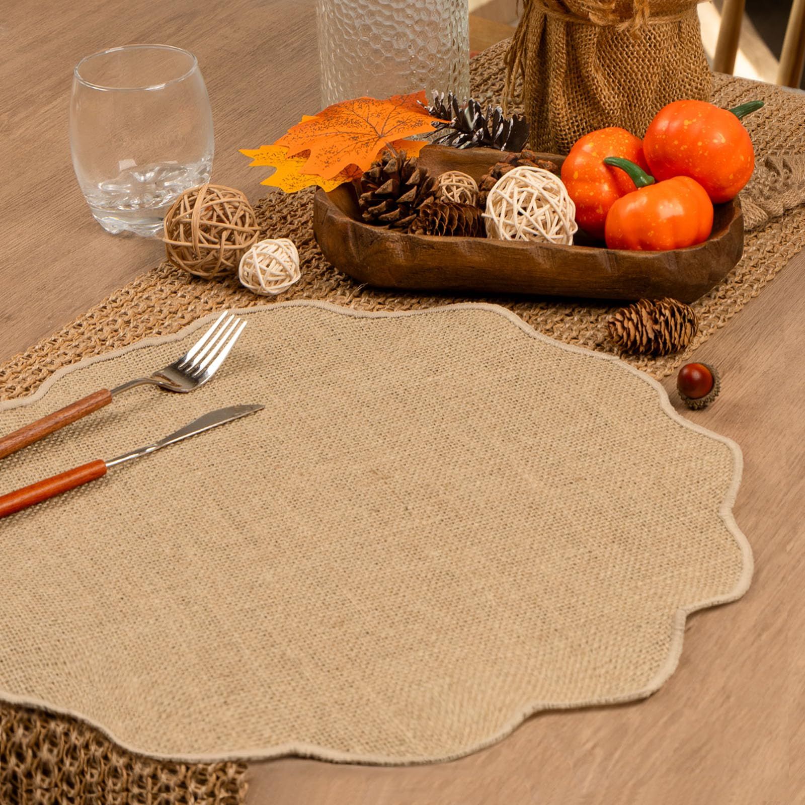 Round  Placemats Set of 12 Jute Rustic Place Mats for Dining Table Heat Resistant Natural Farmhouse Table Mats Decor (Wave Rim) - Image 2