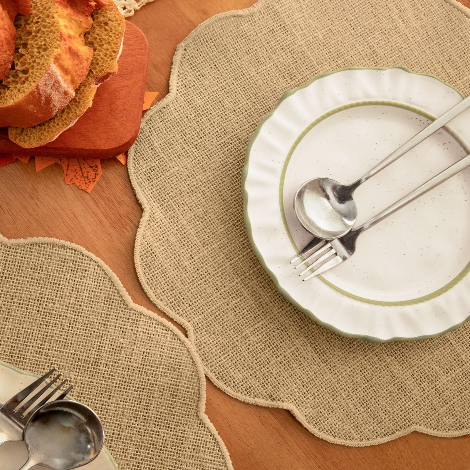 Round  Placemats Set of 12 Jute Rustic Place Mats for Dining Table Heat Resistant Natural Farmhouse Table Mats Decor (Wave Rim) - Image 3