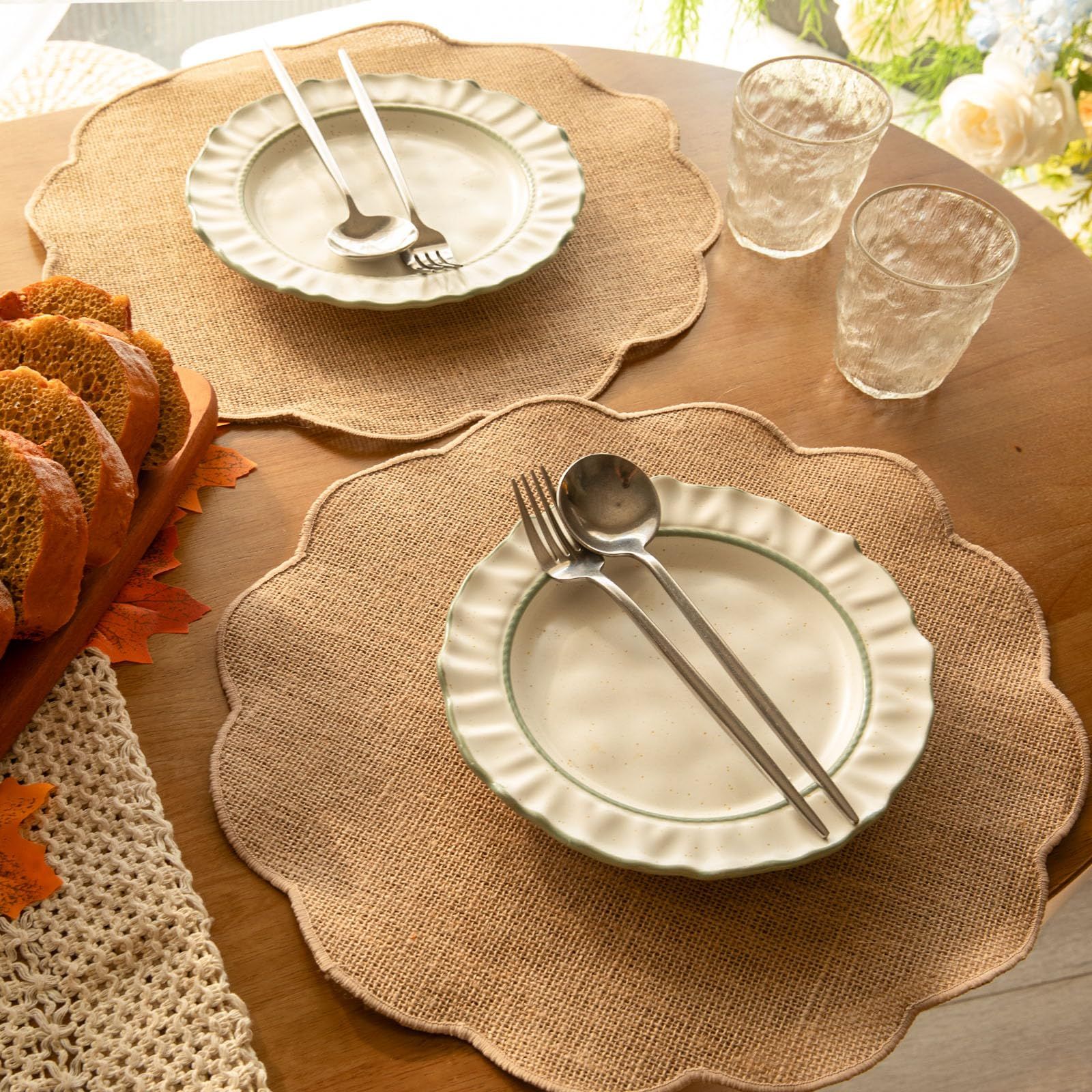 Round  Placemats Set of 12 Jute Rustic Place Mats for Dining Table Heat Resistant Natural Farmhouse Table Mats Decor (Wave Rim) - Image 4