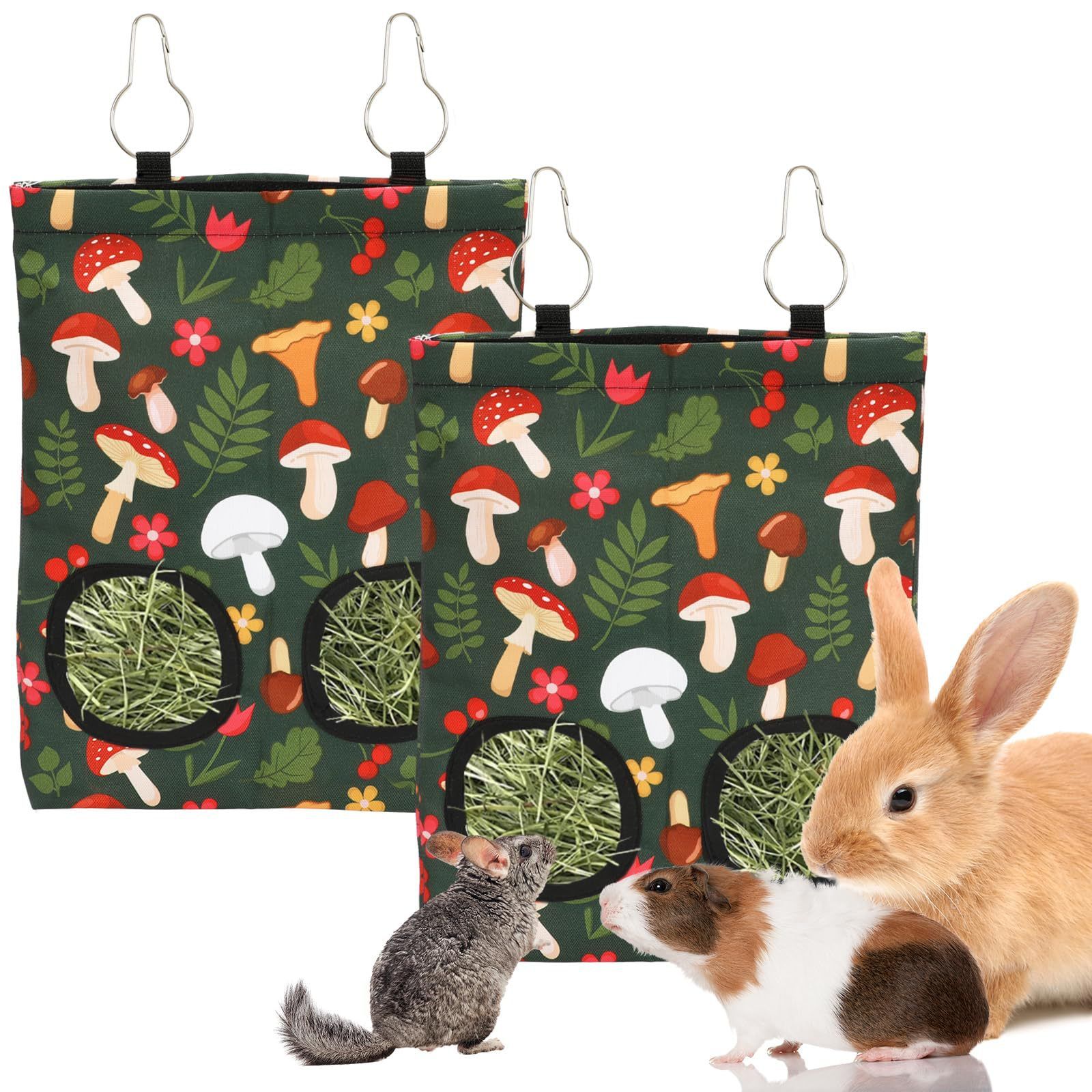 2Pcs Rabbit Hay Feeder Bag with 2 Holes Guinea Pig Hay Feeder, Hanging Rabbit Hay Feeder Bag for Guinea Pigs Bunnies Chinchillas. - Image 2