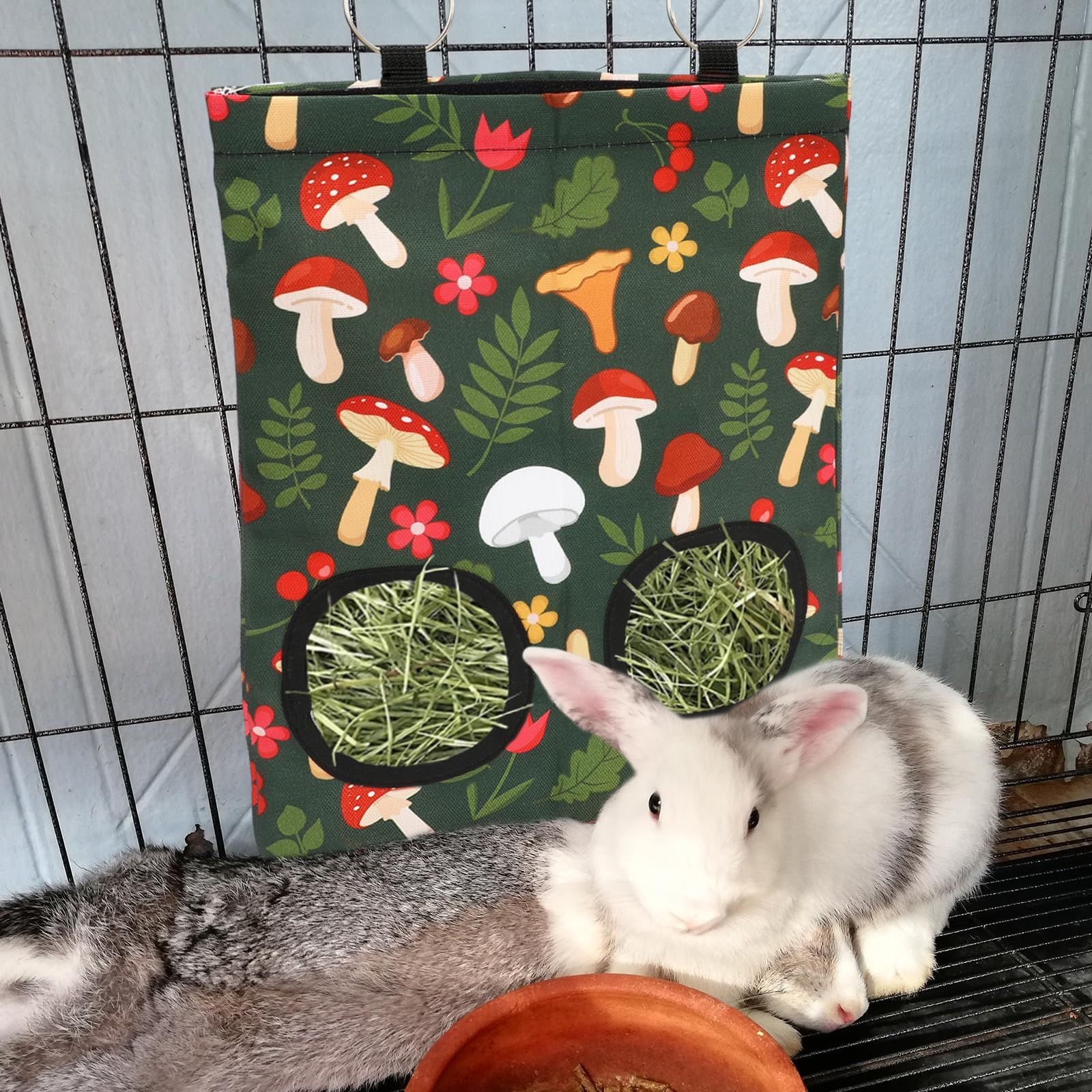 2Pcs Rabbit Hay Feeder Bag with 2 Holes Guinea Pig Hay Feeder, Hanging Rabbit Hay Feeder Bag for Guinea Pigs Bunnies Chinchillas. - Image 4