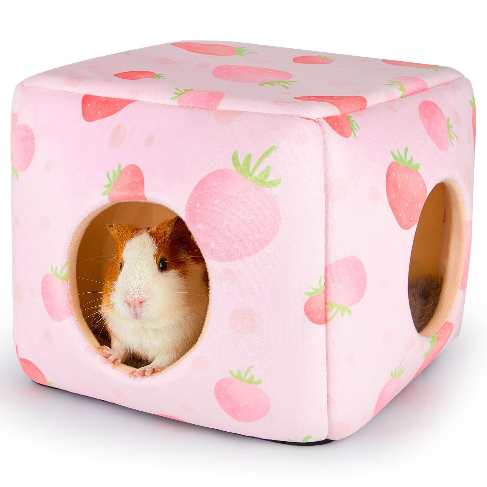 Guinea Pig Hideout, Washable Guinea Pigs House Cozy Guinea Pigs Bed for Small Pet Bunny/Rabbit/Hamster/Chinchilla Guinea Pig Accessories Strawberry（ Pink Heart） - Image 1