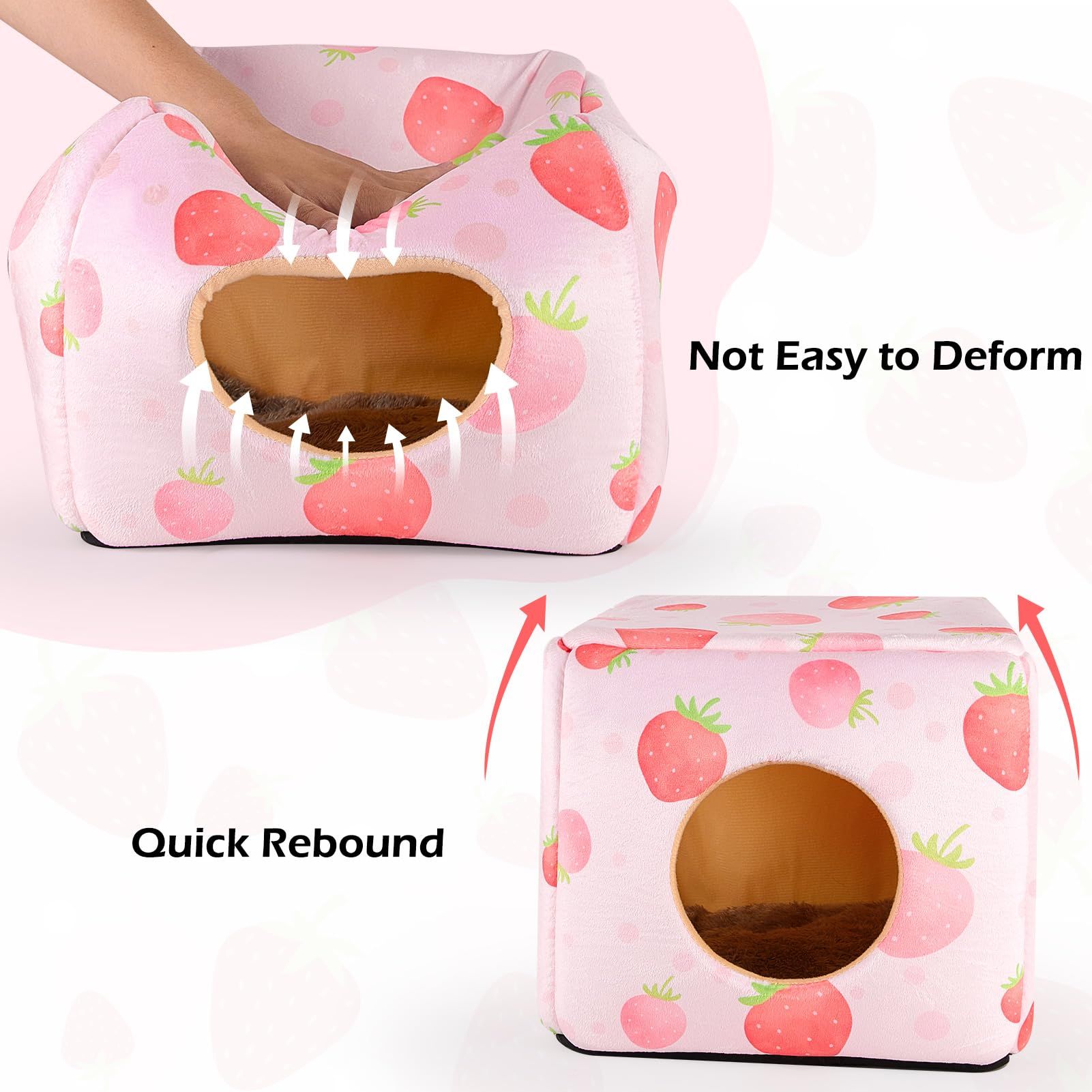 Guinea Pig Hideout, Washable Guinea Pigs House Cozy Guinea Pigs Bed for Small Pet Bunny/Rabbit/Hamster/Chinchilla Guinea Pig Accessories Strawberry（ Pink Heart） - Image 3