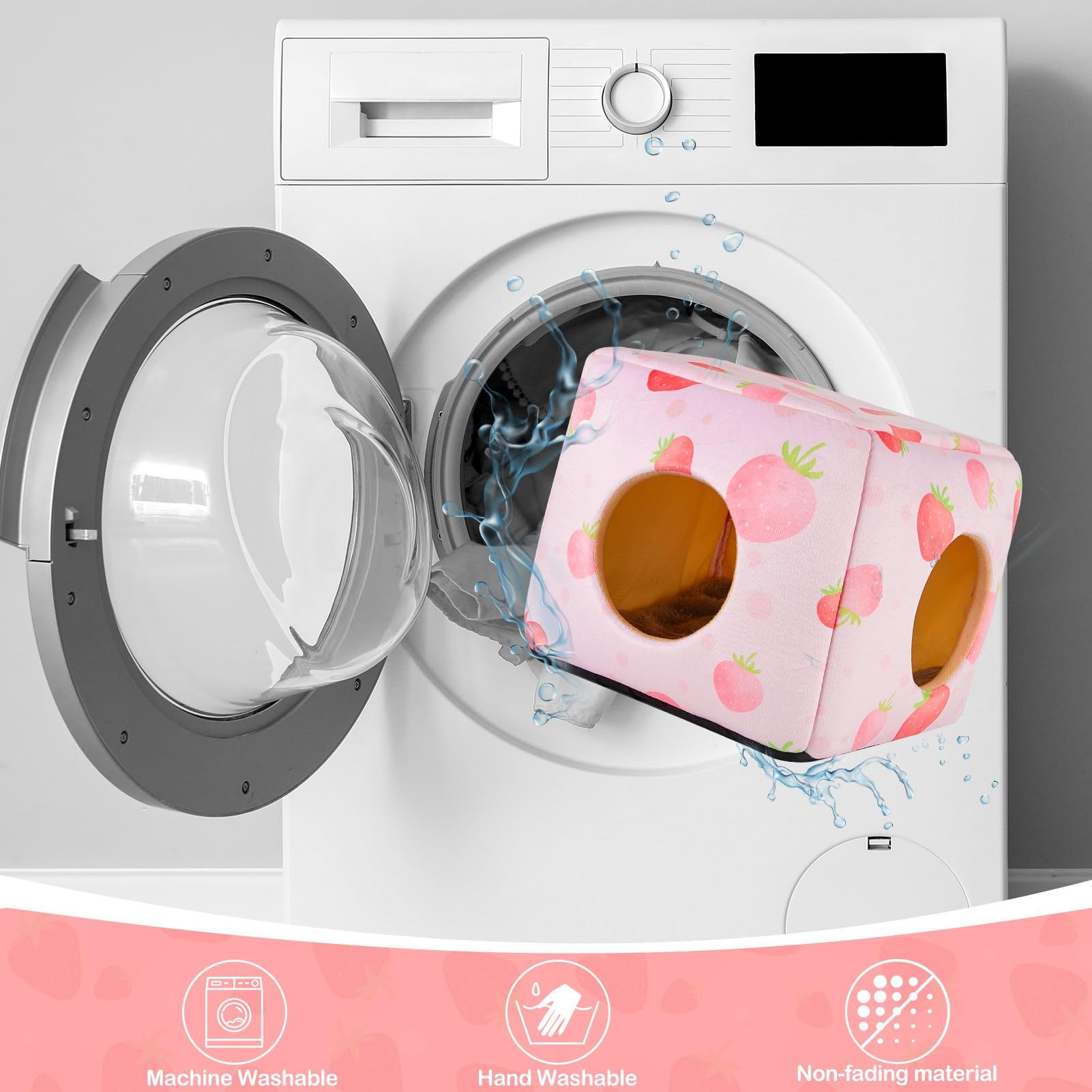 Guinea Pig Hideout, Washable Guinea Pigs House Cozy Guinea Pigs Bed for Small Pet Bunny/Rabbit/Hamster/Chinchilla Guinea Pig Accessories Strawberry（ Pink Heart） - Image 4